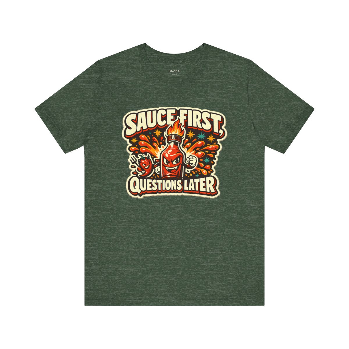 Funny Chili T-Shirt — Sauce First, Questions Later — t-shirt design by Sol
