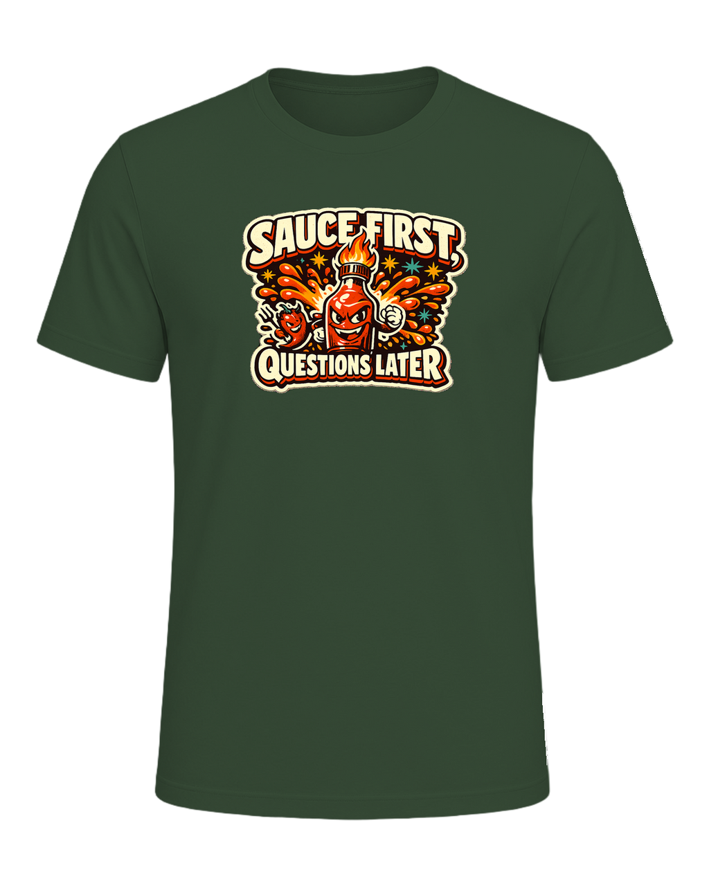 Sauce First, Questions Later Tee — Heather Forest