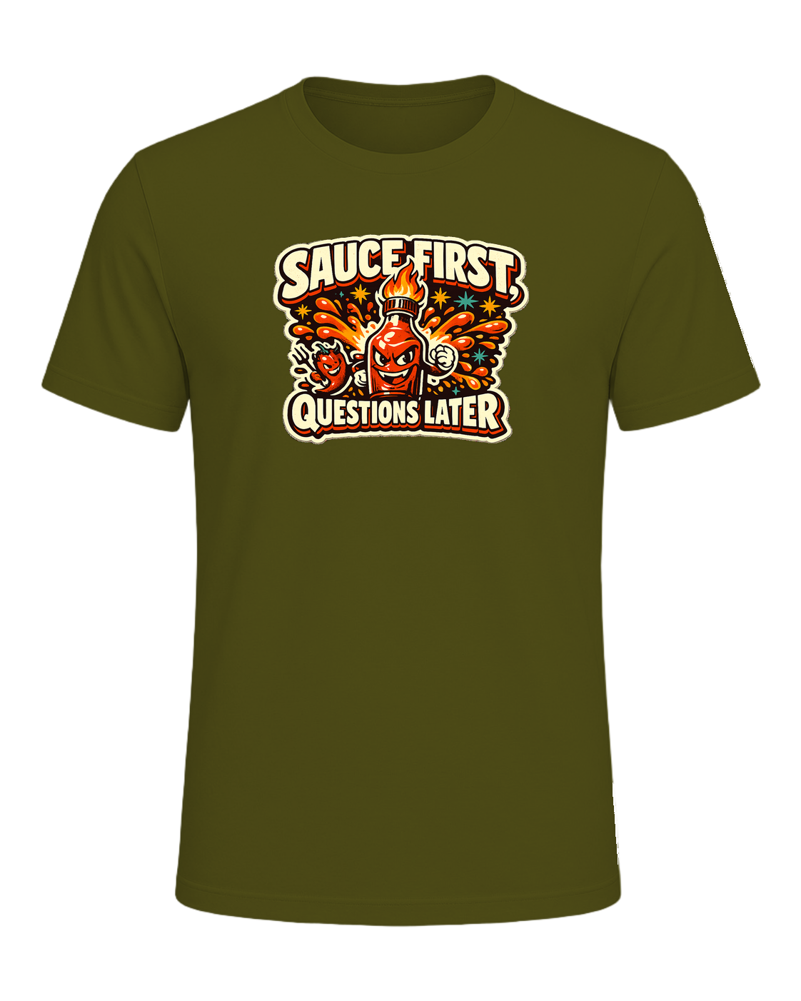 Sauce First, Questions Later Tee — Olive