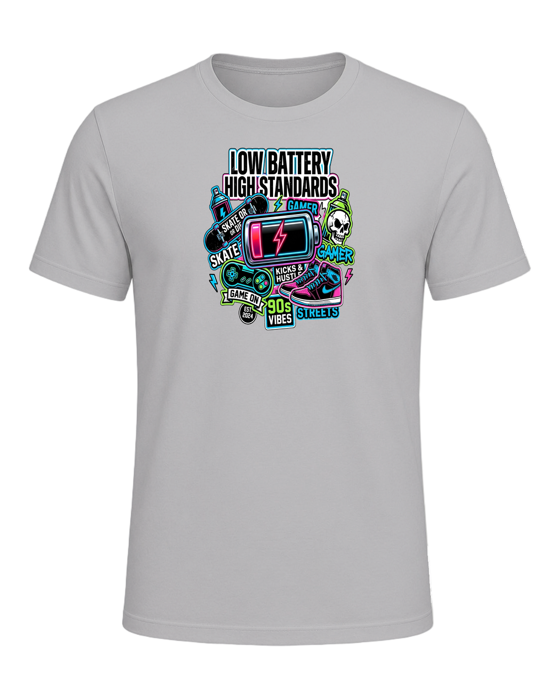 LOW BATTERY HIGH STANDARDS — Athletic Heather