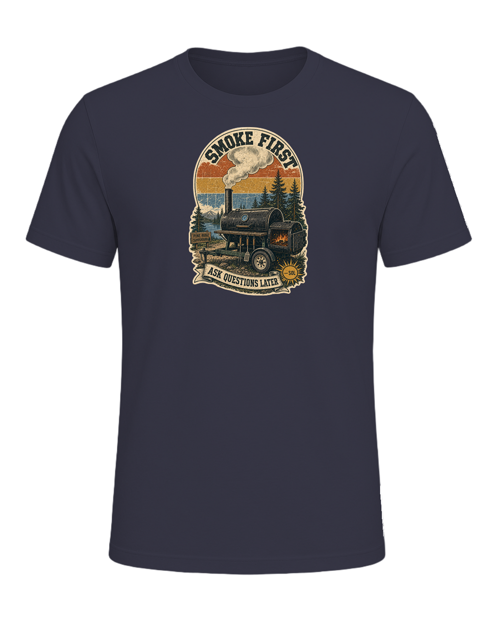 Smoke First, Ask Questions Later Tee — Heather Midnight Navy