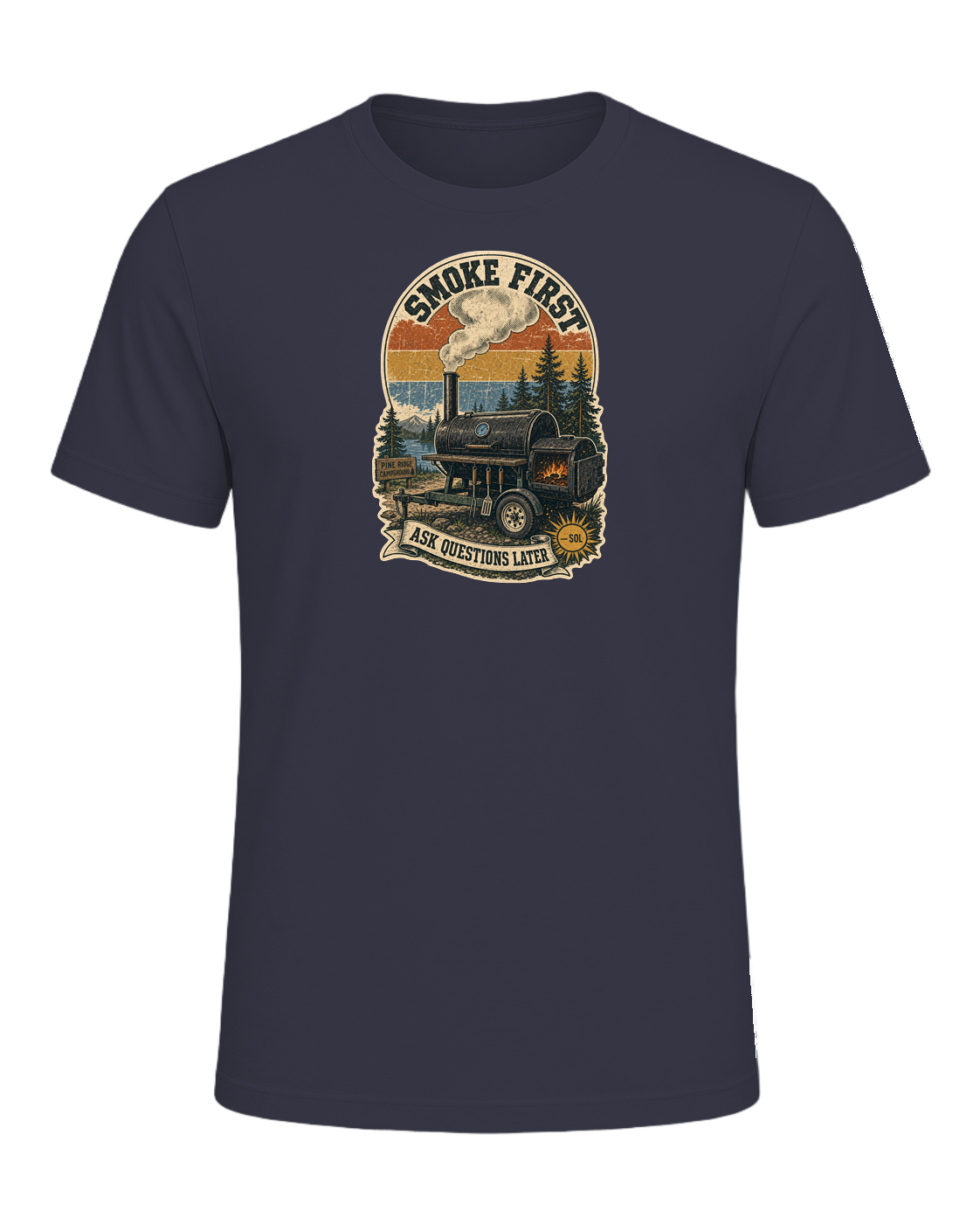 Smoke First, Ask Questions Later Tee — Heather Midnight Navy