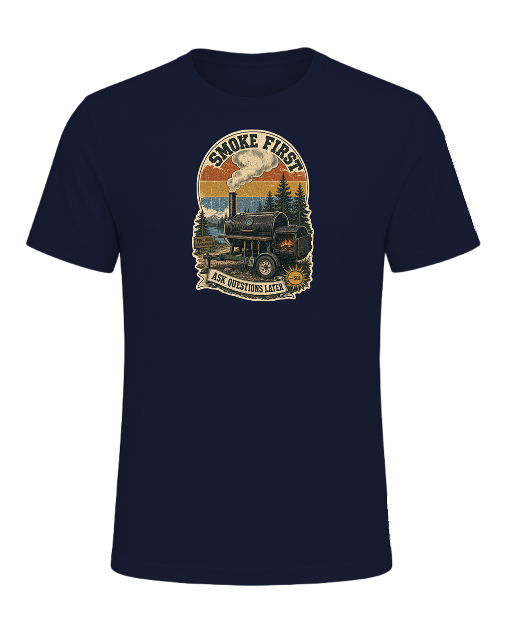 Smoke First, Ask Questions Later Tee — Navy