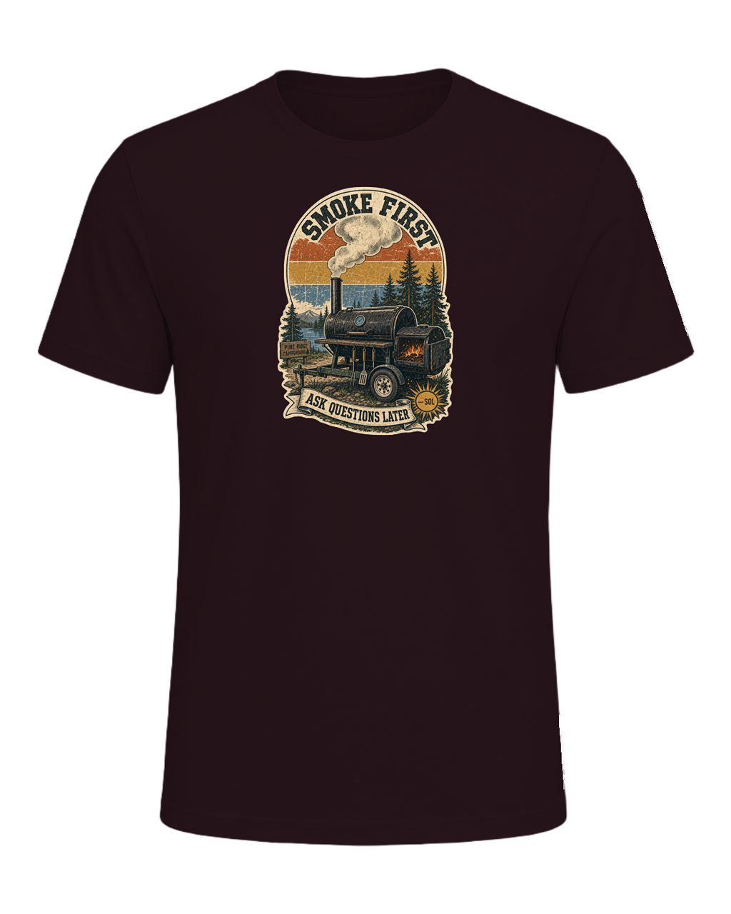 Smoke First, Ask Questions Later Tee — Oxblood Black
