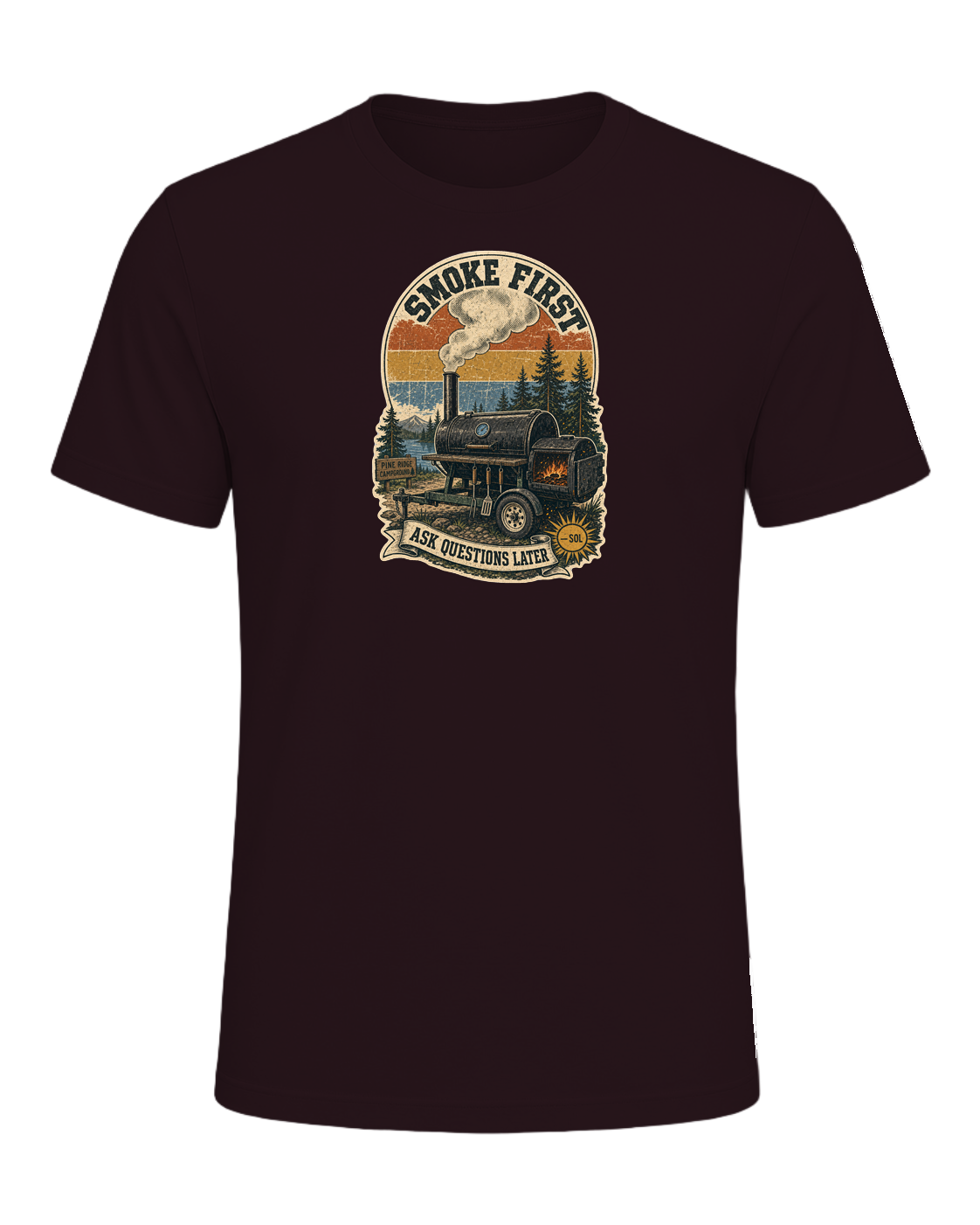 Smoke First, Ask Questions Later Tee — Oxblood Black