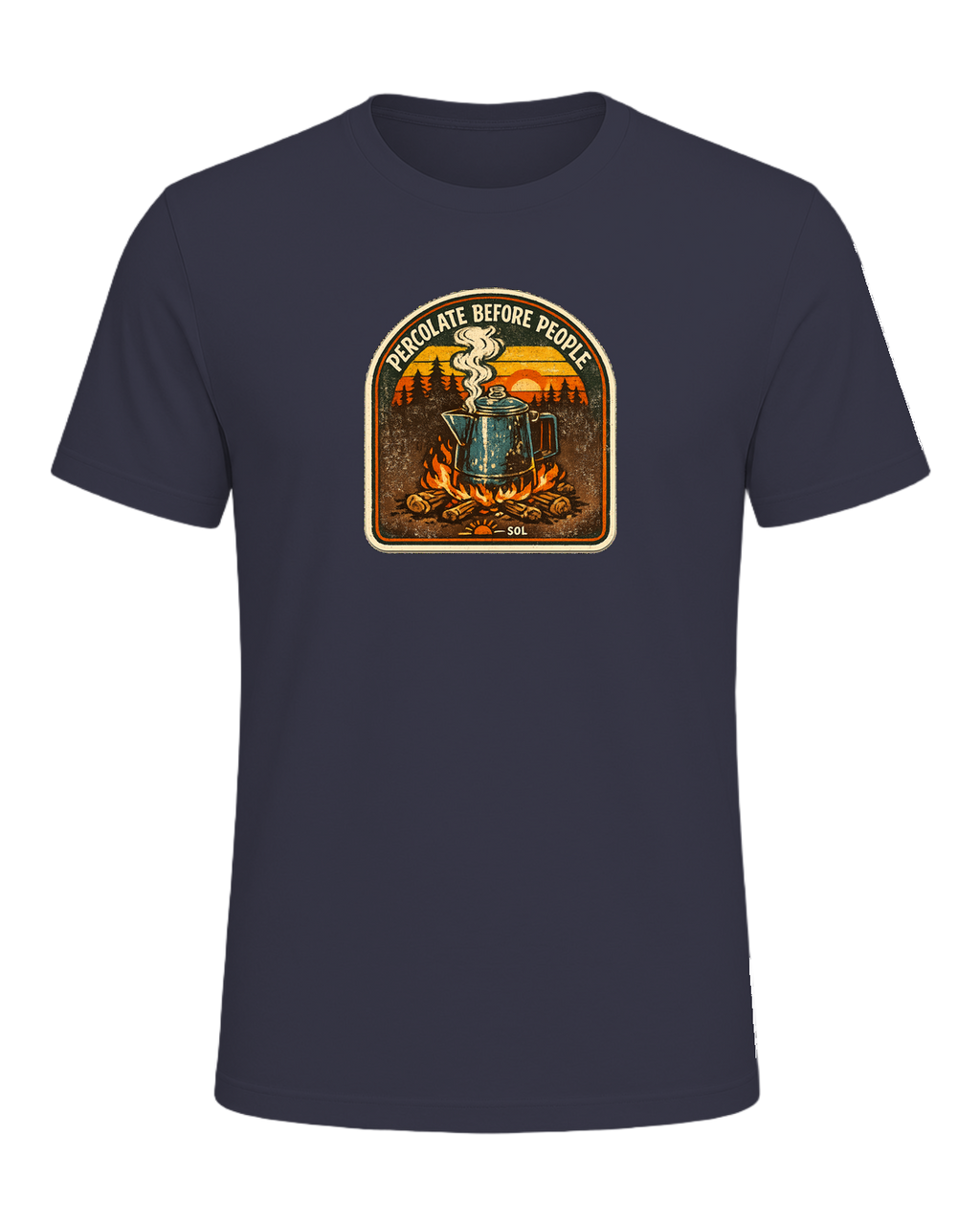 Percolate Before People Tee — Heather Midnight Navy