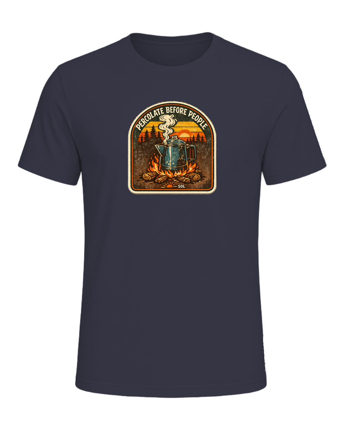 Percolate Before People Tee — Heather Midnight Navy