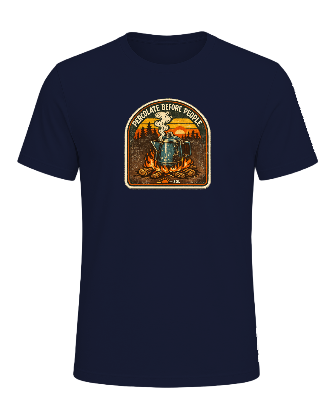 Percolate Before People Tee — Navy