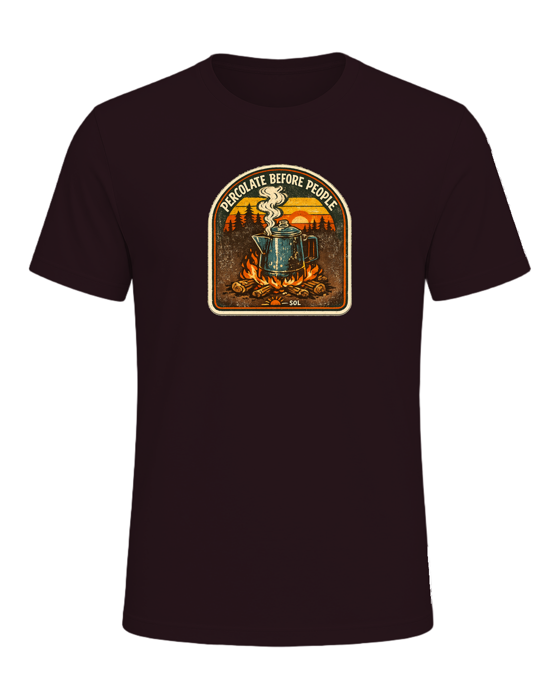 Percolate Before People Tee — Oxblood Black