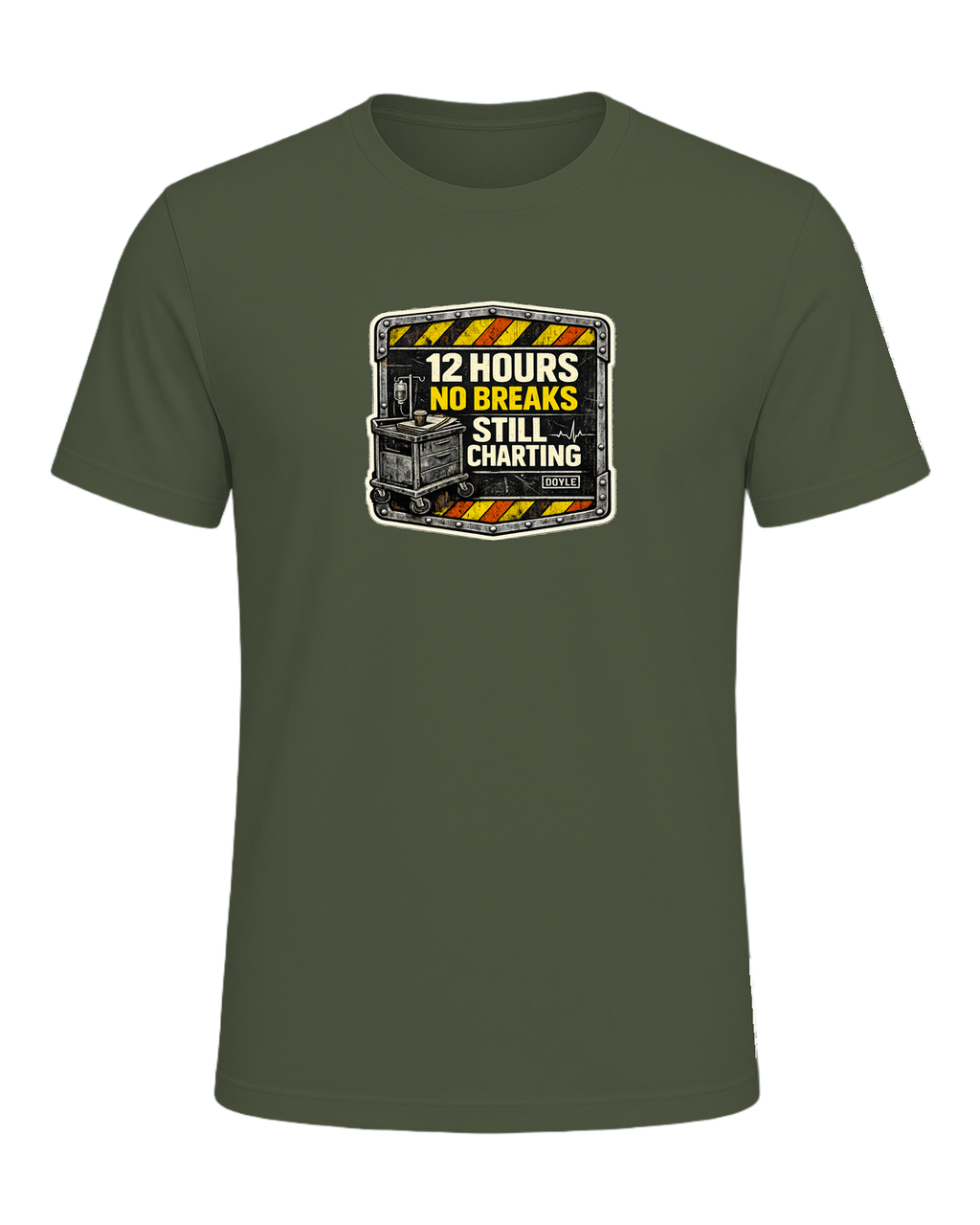 12 Hours No Breaks Still Charting Tee — Military Green