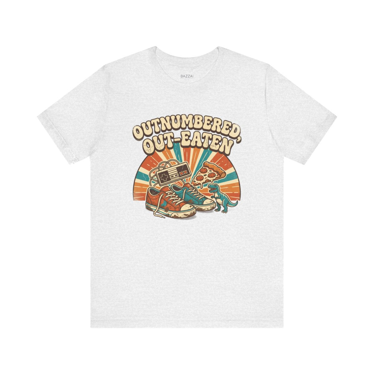 Mom of Boys T-Shirt — Outnumbered, Out-Eaten — t-shirt design