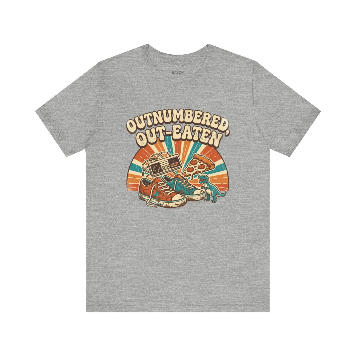 Mom of Boys T-Shirt — Outnumbered, Out-Eaten — t-shirt design