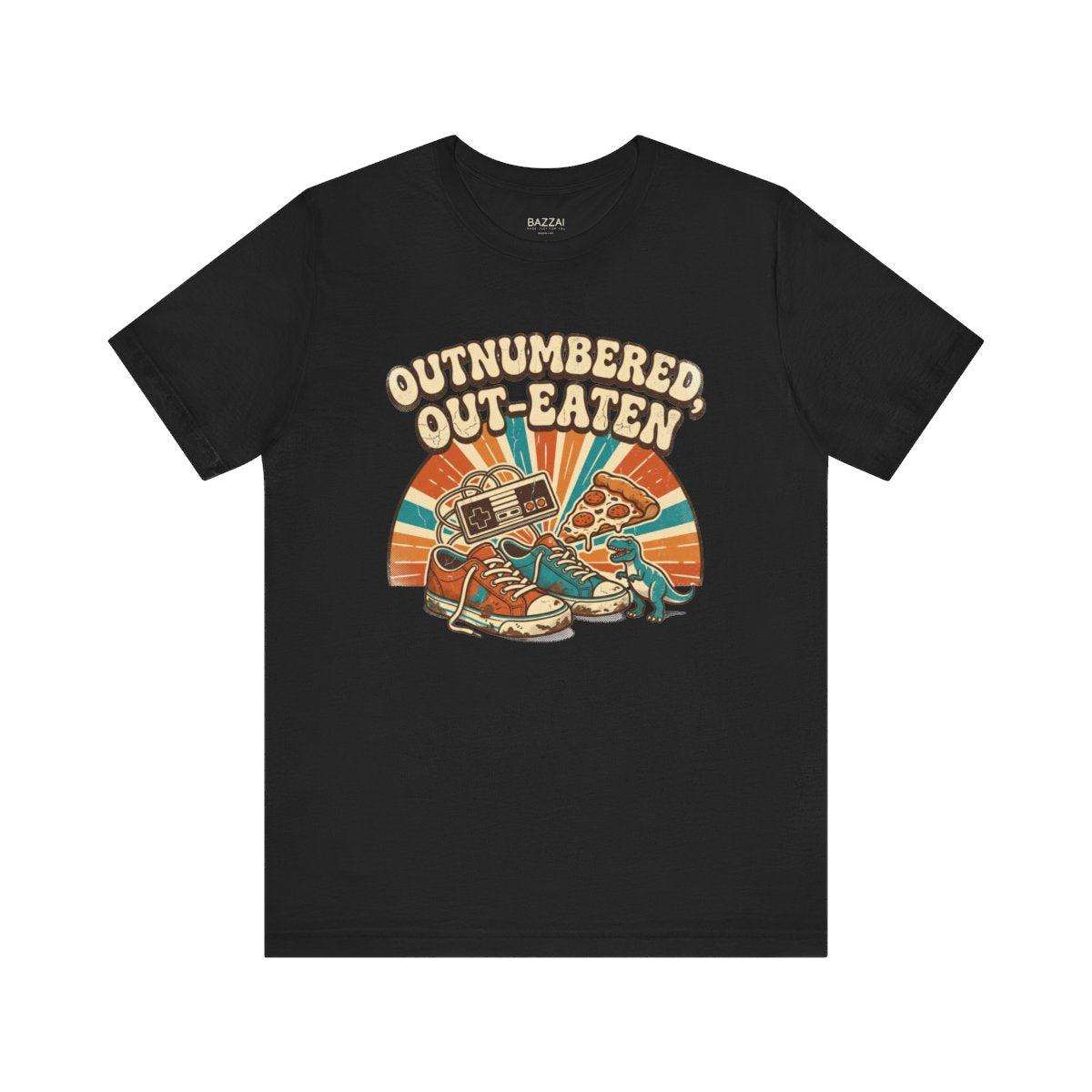Mom of Boys T-Shirt — Outnumbered, Out-Eaten — t-shirt design