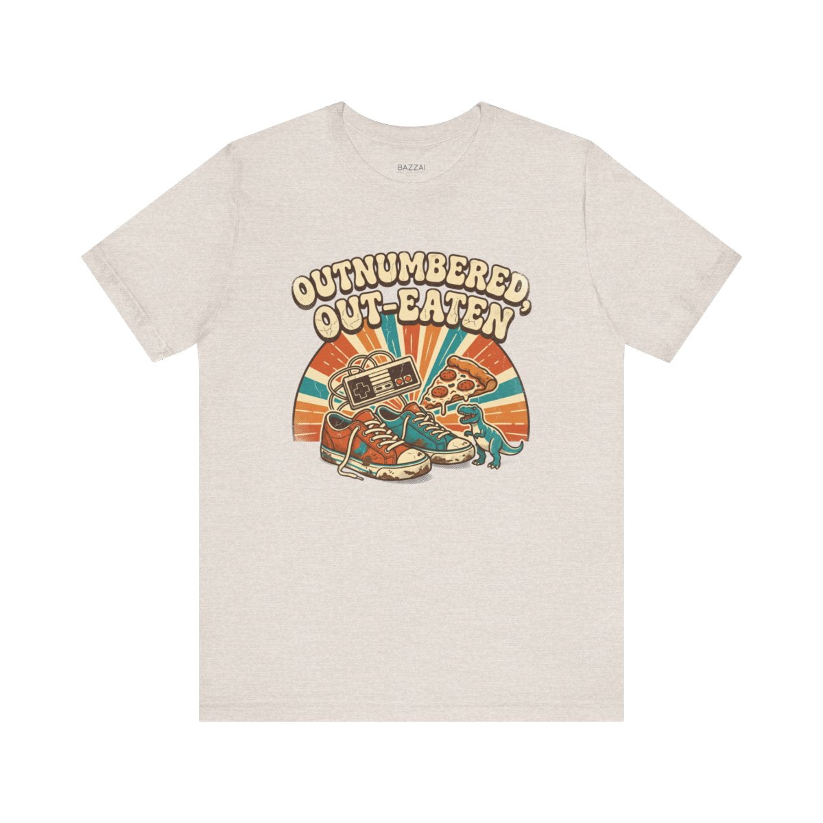 Mom of Boys T-Shirt — Outnumbered, Out-Eaten — t-shirt design