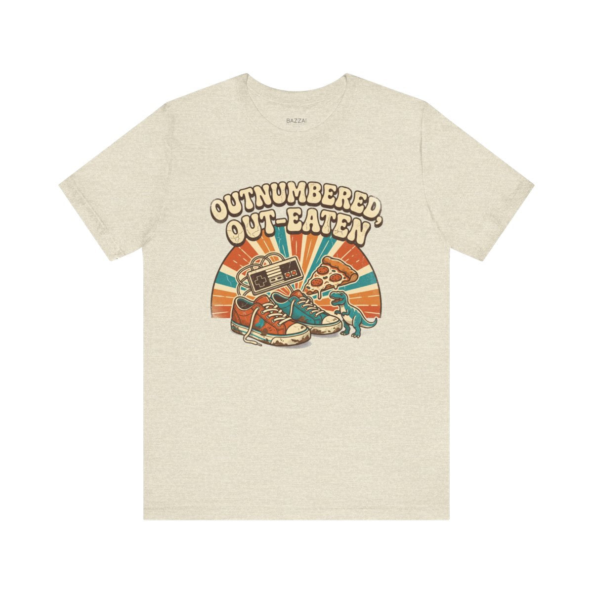 Mom of Boys T-Shirt — Outnumbered, Out-Eaten — t-shirt design