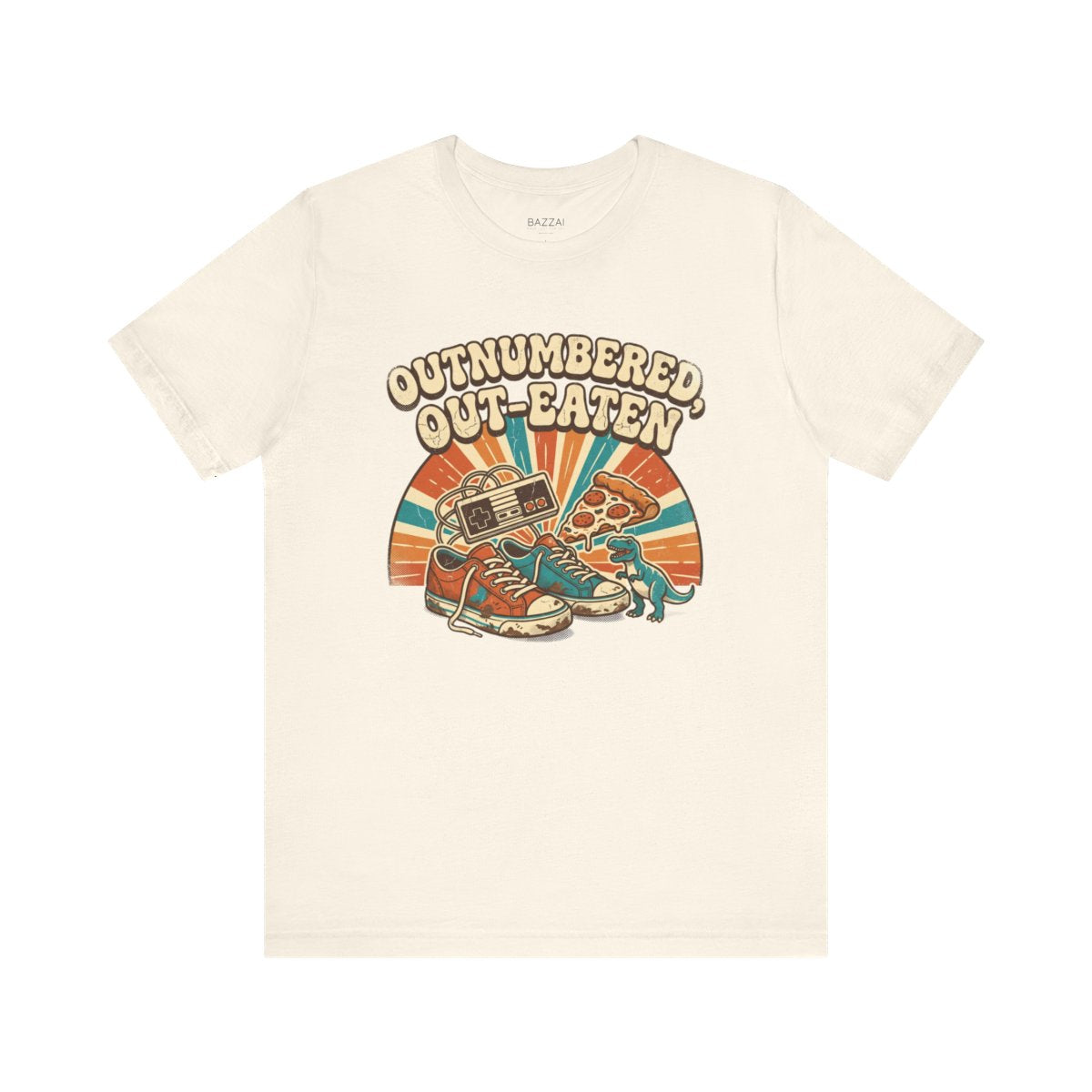Mom of Boys T-Shirt — Outnumbered, Out-Eaten — t-shirt design