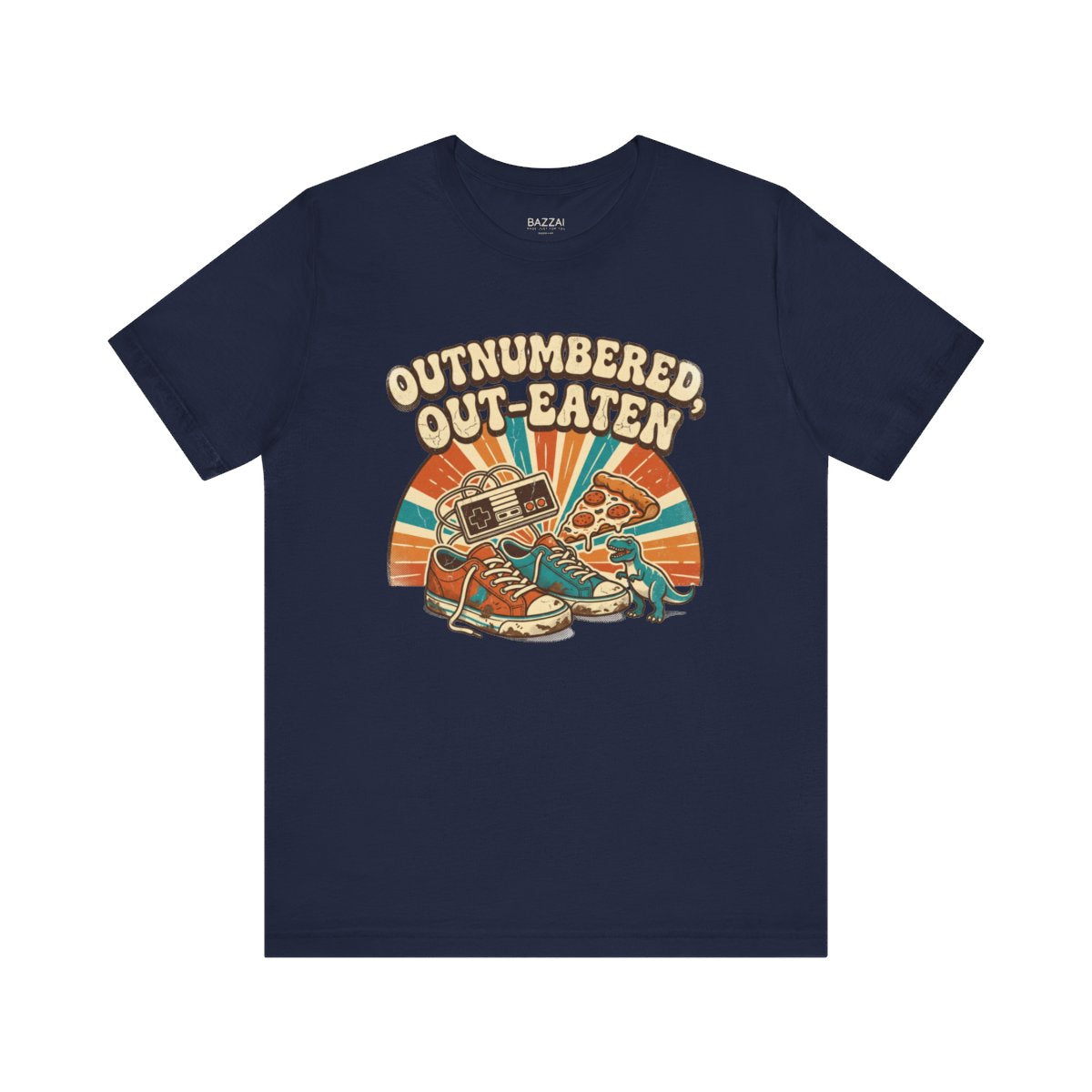 Mom of Boys T-Shirt — Outnumbered, Out-Eaten — t-shirt design