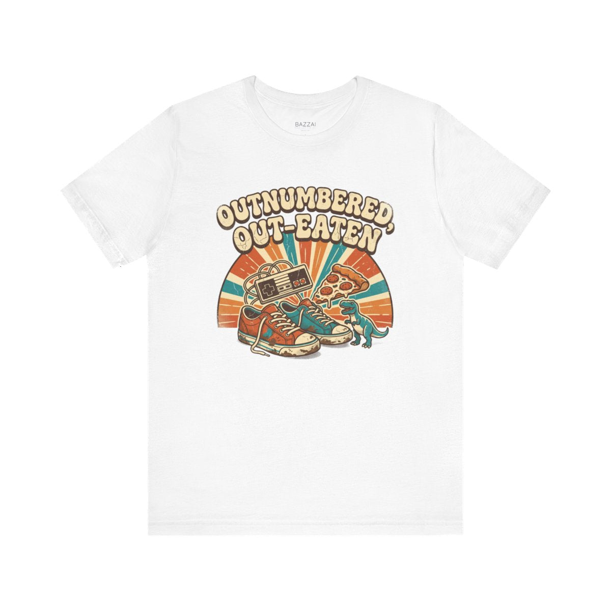 Mom of Boys T-Shirt — Outnumbered, Out-Eaten — t-shirt design