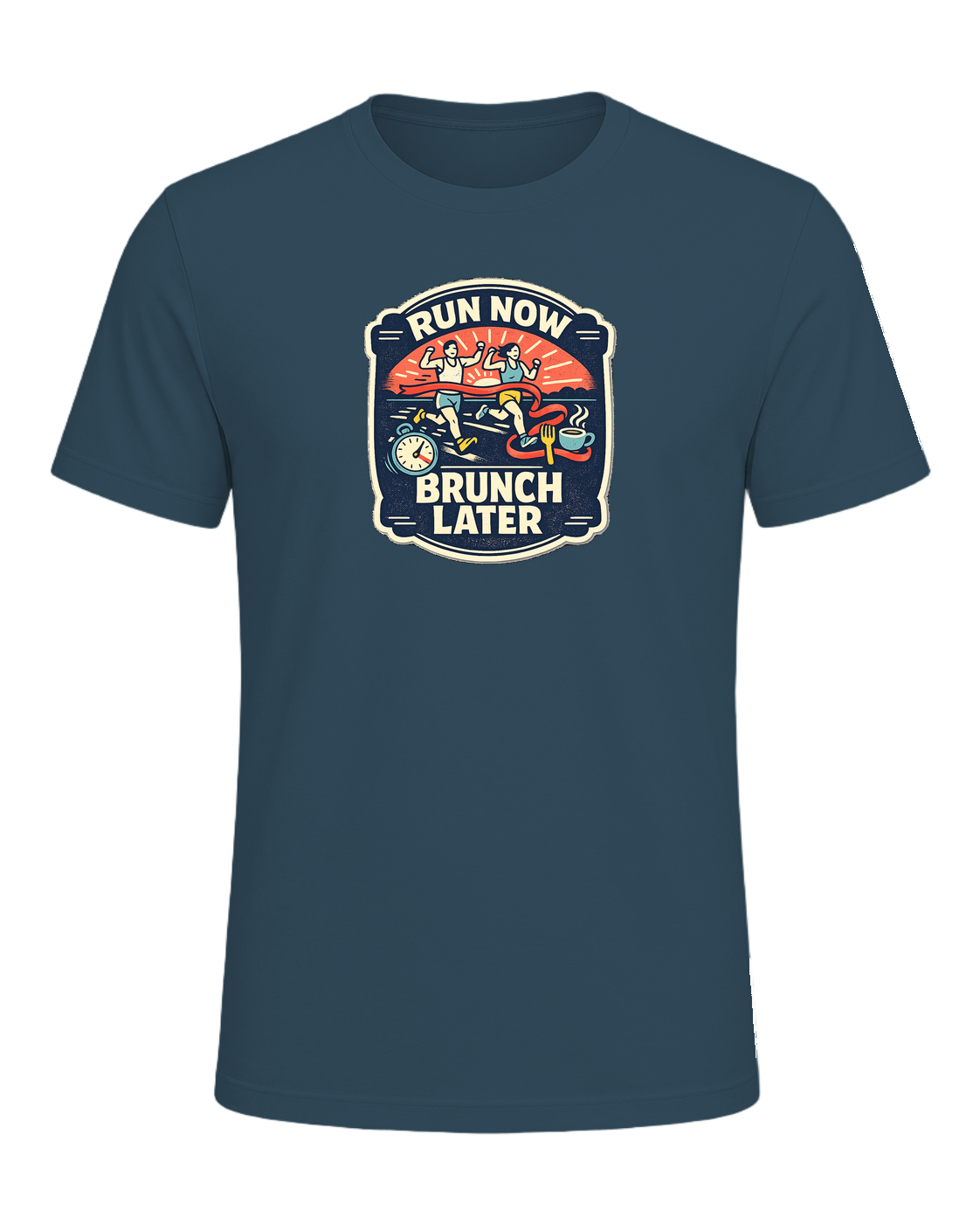 Run Now Brunch Later Tee — Deep Teal