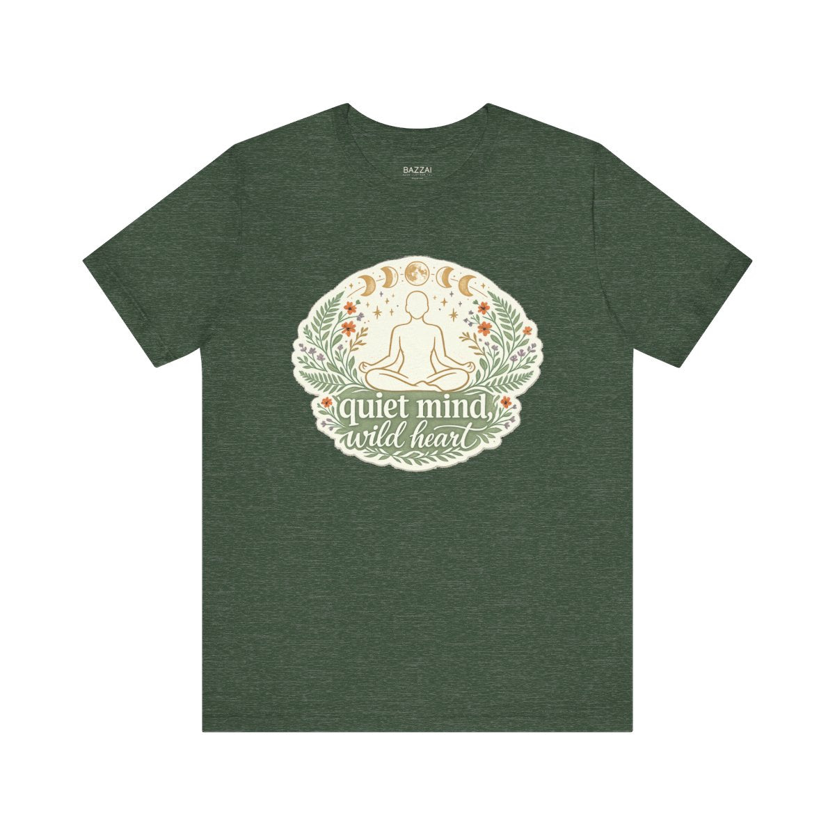 Yoga Lover Gift T-Shirt — Quiet Mind, Wild Heart — meditation mindful t-shirt design by Margaux
