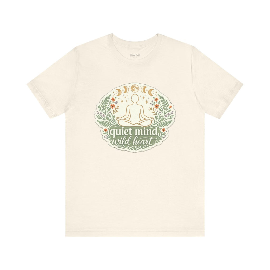 Yoga Lover Gift T-Shirt — Quiet Mind, Wild Heart — meditation mindful t-shirt design by Margaux