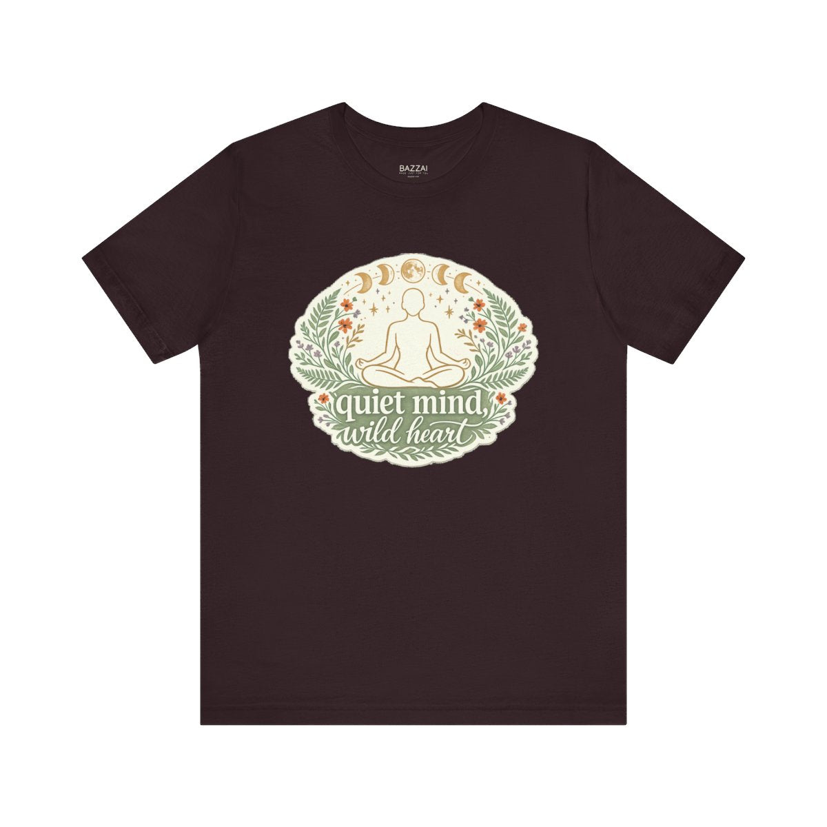 Yoga Lover Gift T-Shirt — Quiet Mind, Wild Heart — meditation mindful t-shirt design by Margaux