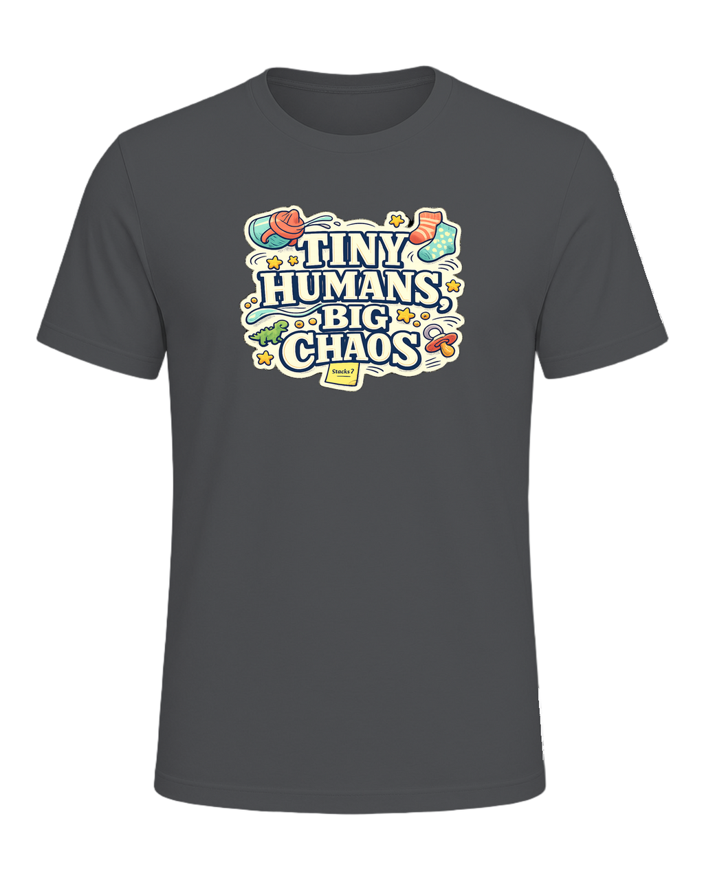Tiny Humans, Big Chaos Tee — Asphalt
