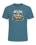 A bold retro running tee for people who start their day with miles and momentum. — Heather Deep Teal