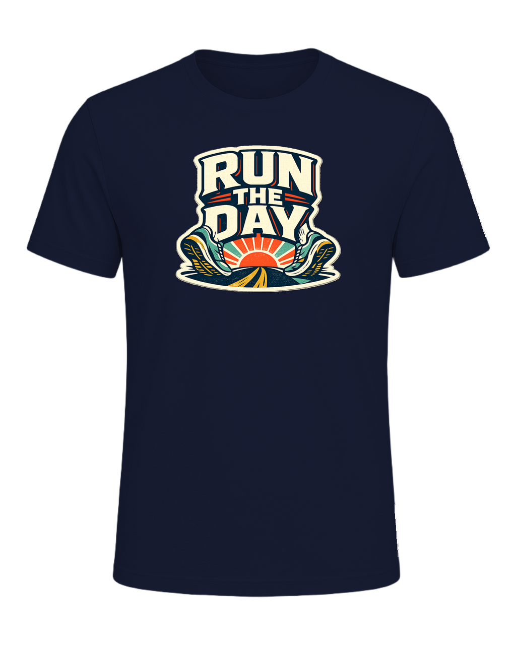 A bold retro running tee for people who start their day with miles and momentum. — Navy