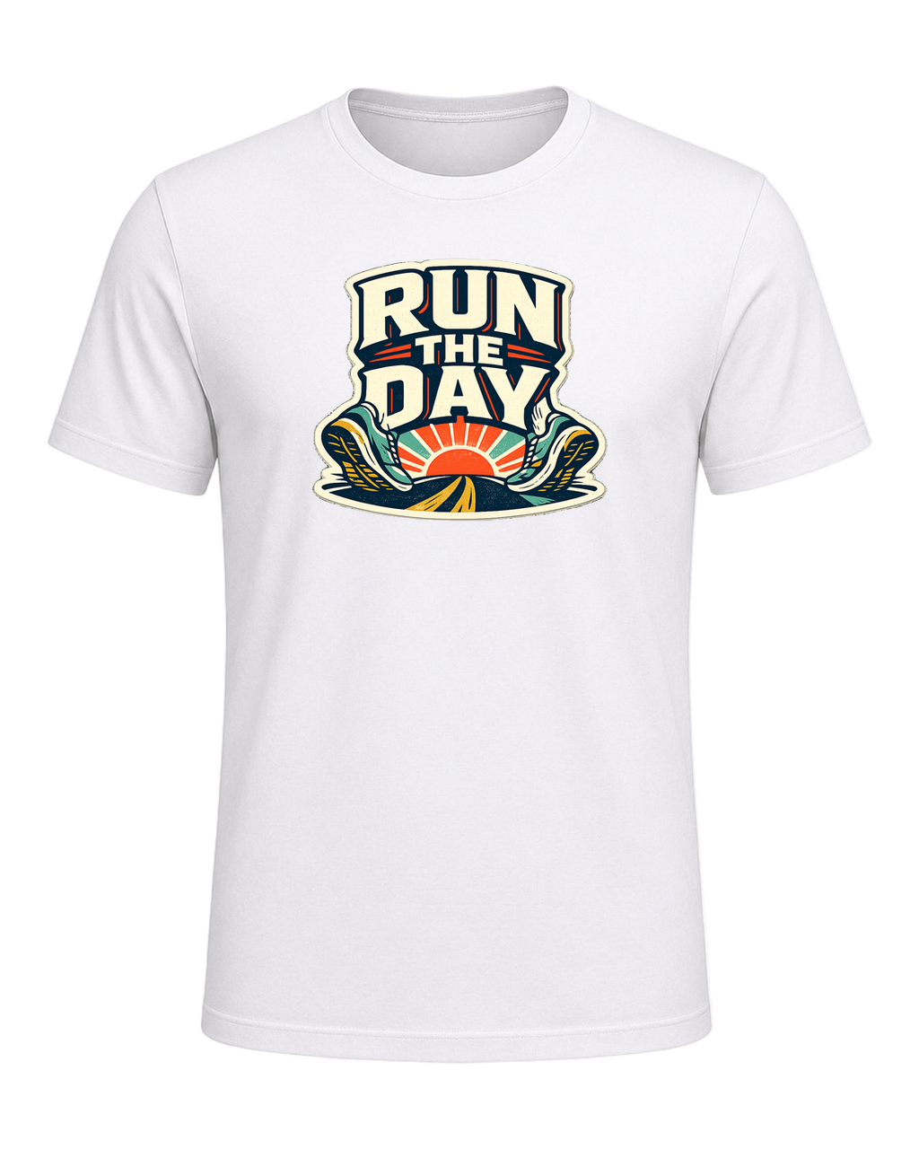A bold retro running tee for people who start their day with miles and momentum. — White