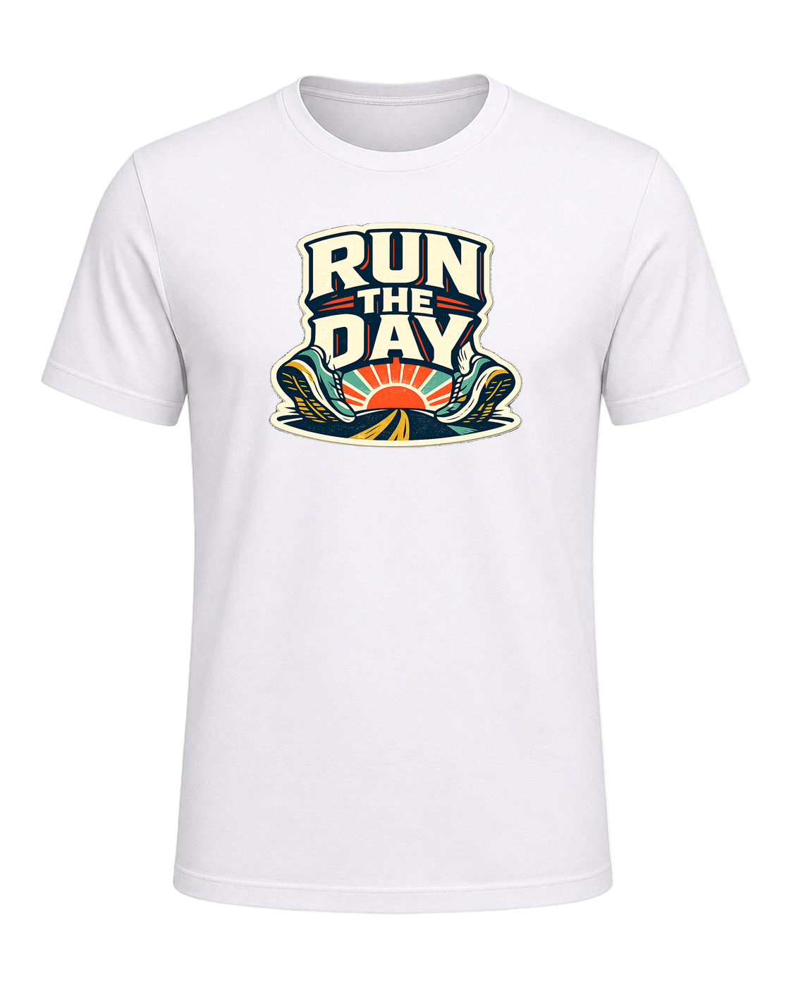 A bold retro running tee for people who start their day with miles and momentum. — White
