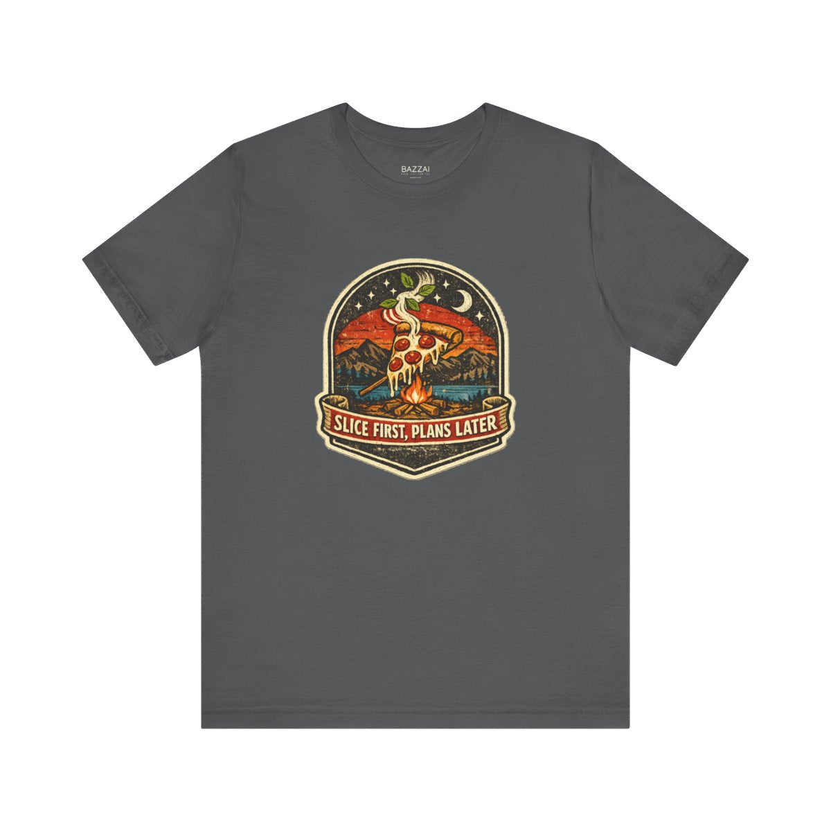 Funny Pizza Lover T-Shirt — Slice First, Plans Later — t-shirt design by Sol