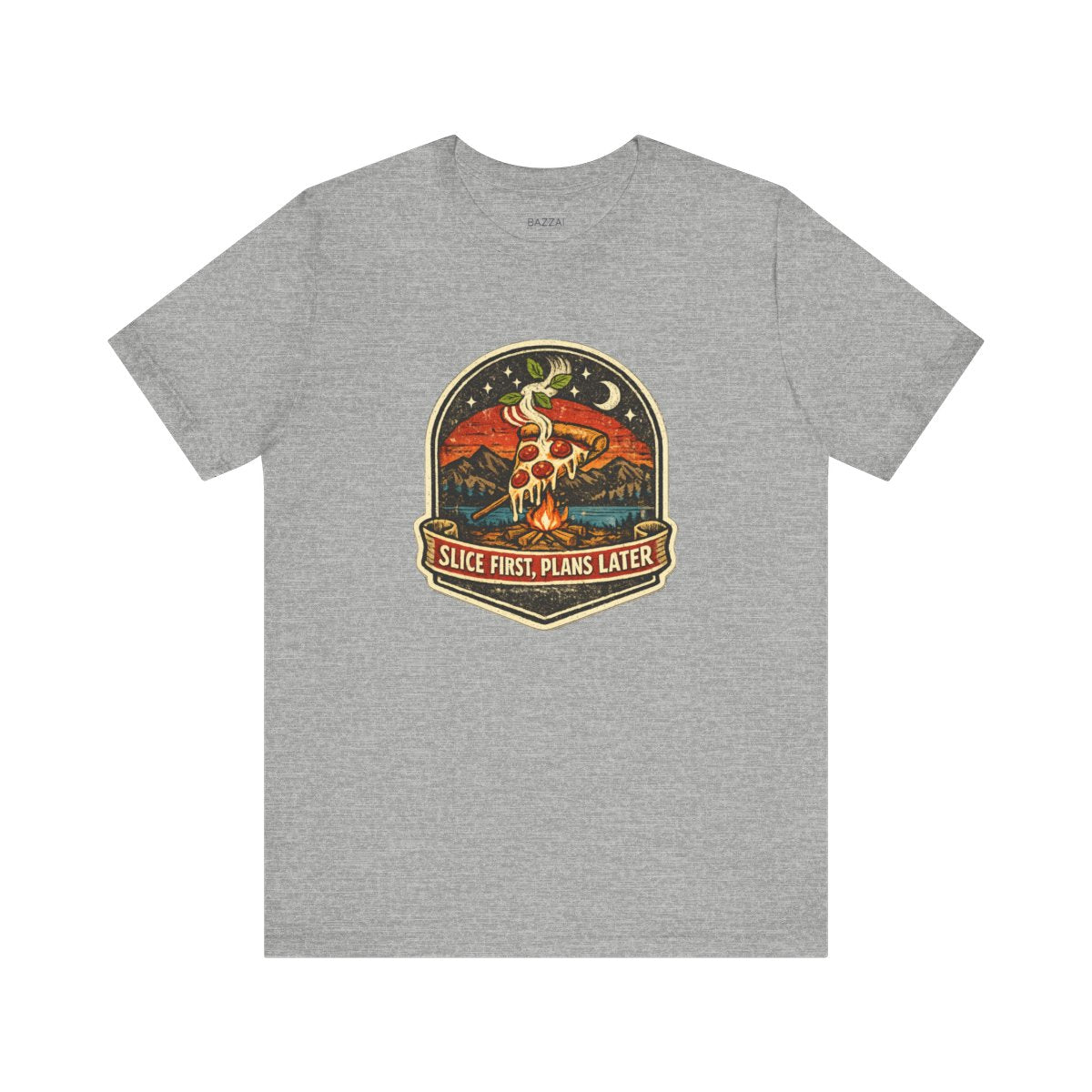Funny Pizza Lover T-Shirt — Slice First, Plans Later — t-shirt design by Sol