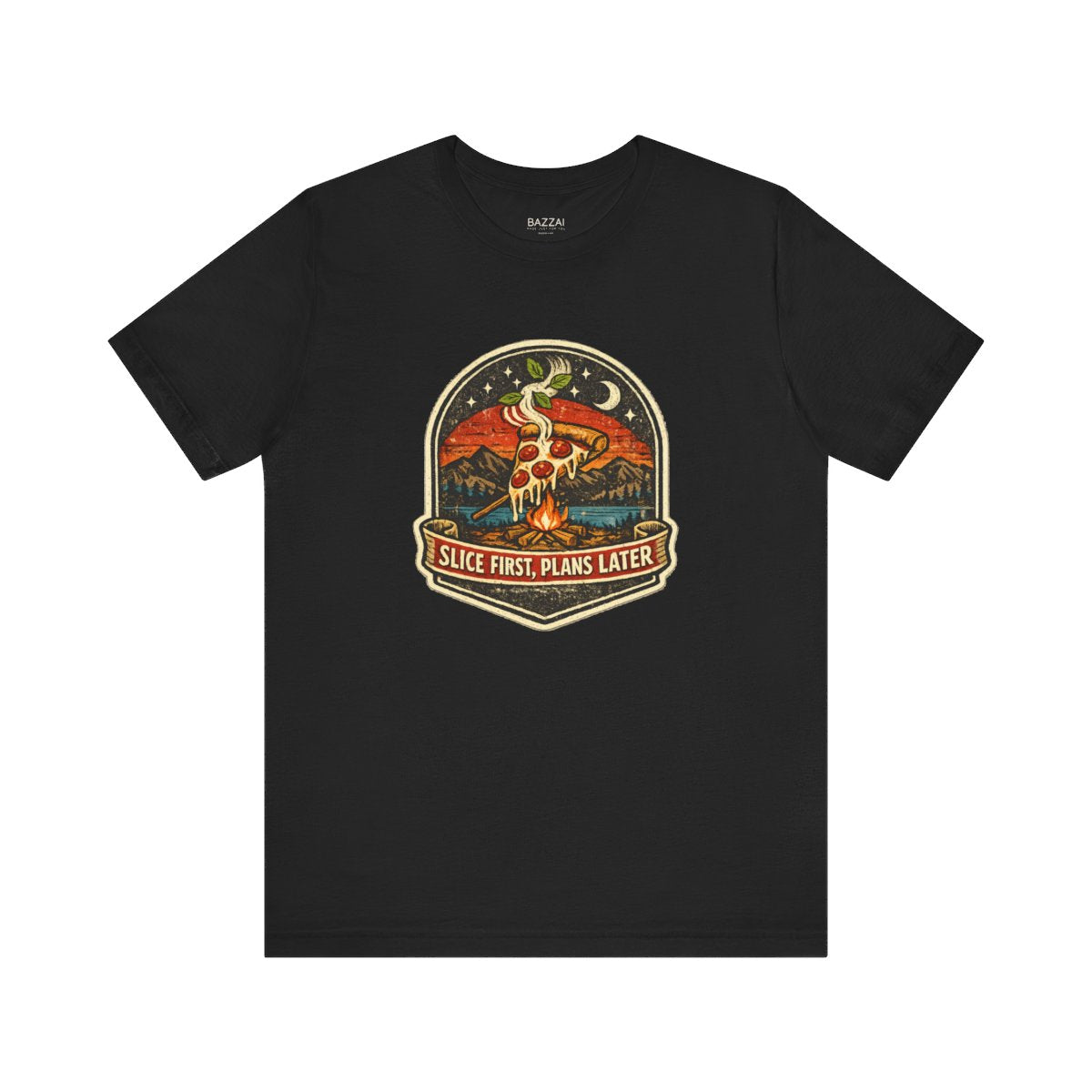 Funny Pizza Lover T-Shirt — Slice First, Plans Later — t-shirt design by Sol