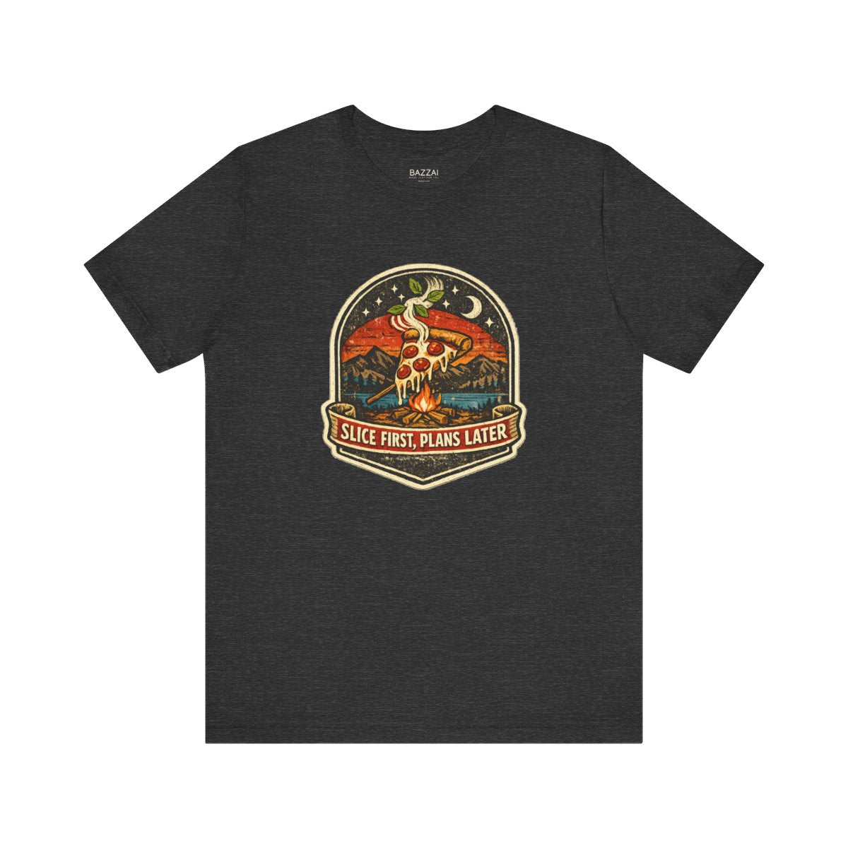 Funny Pizza Lover T-Shirt — Slice First, Plans Later — t-shirt design by Sol