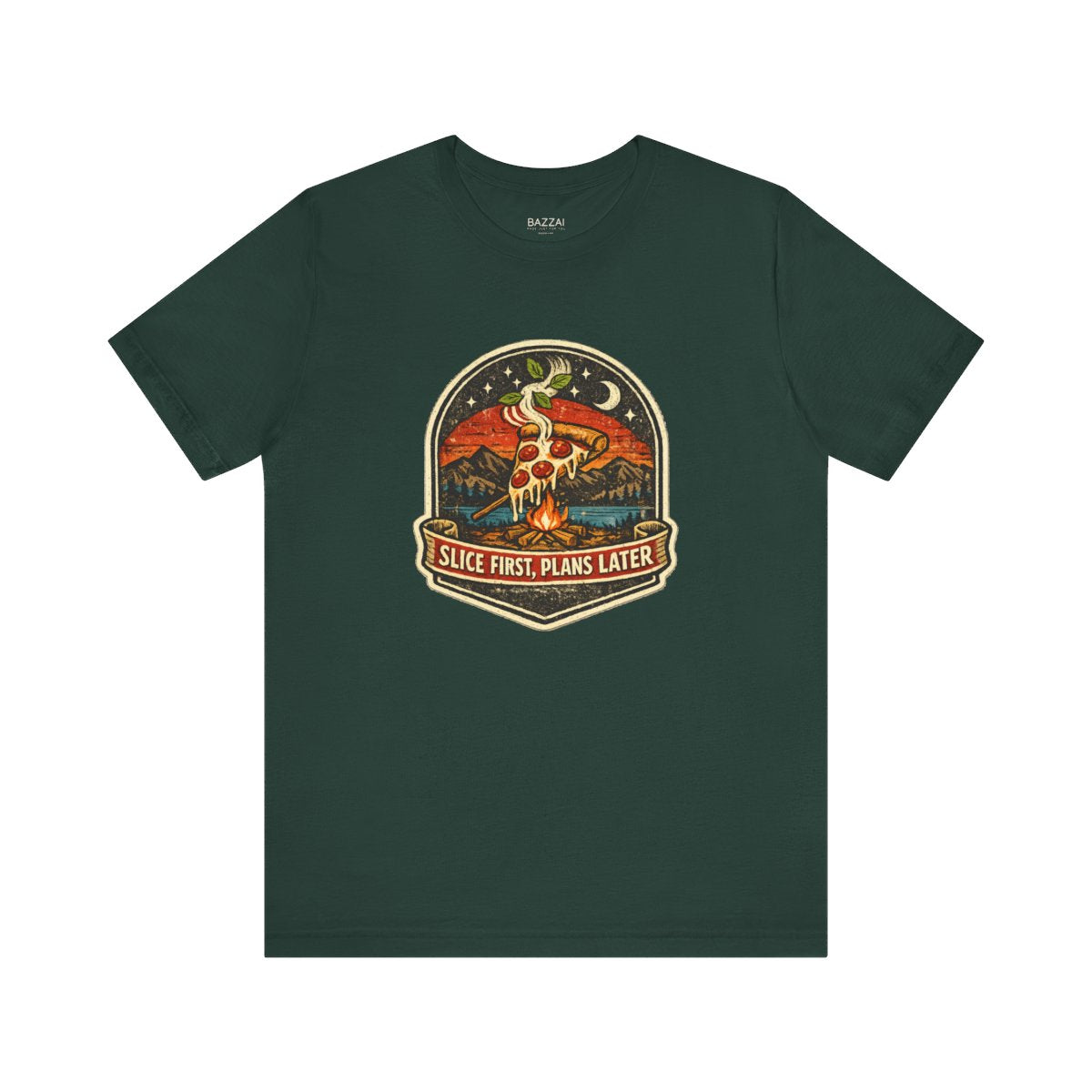 Funny Pizza Lover T-Shirt — Slice First, Plans Later — t-shirt design by Sol