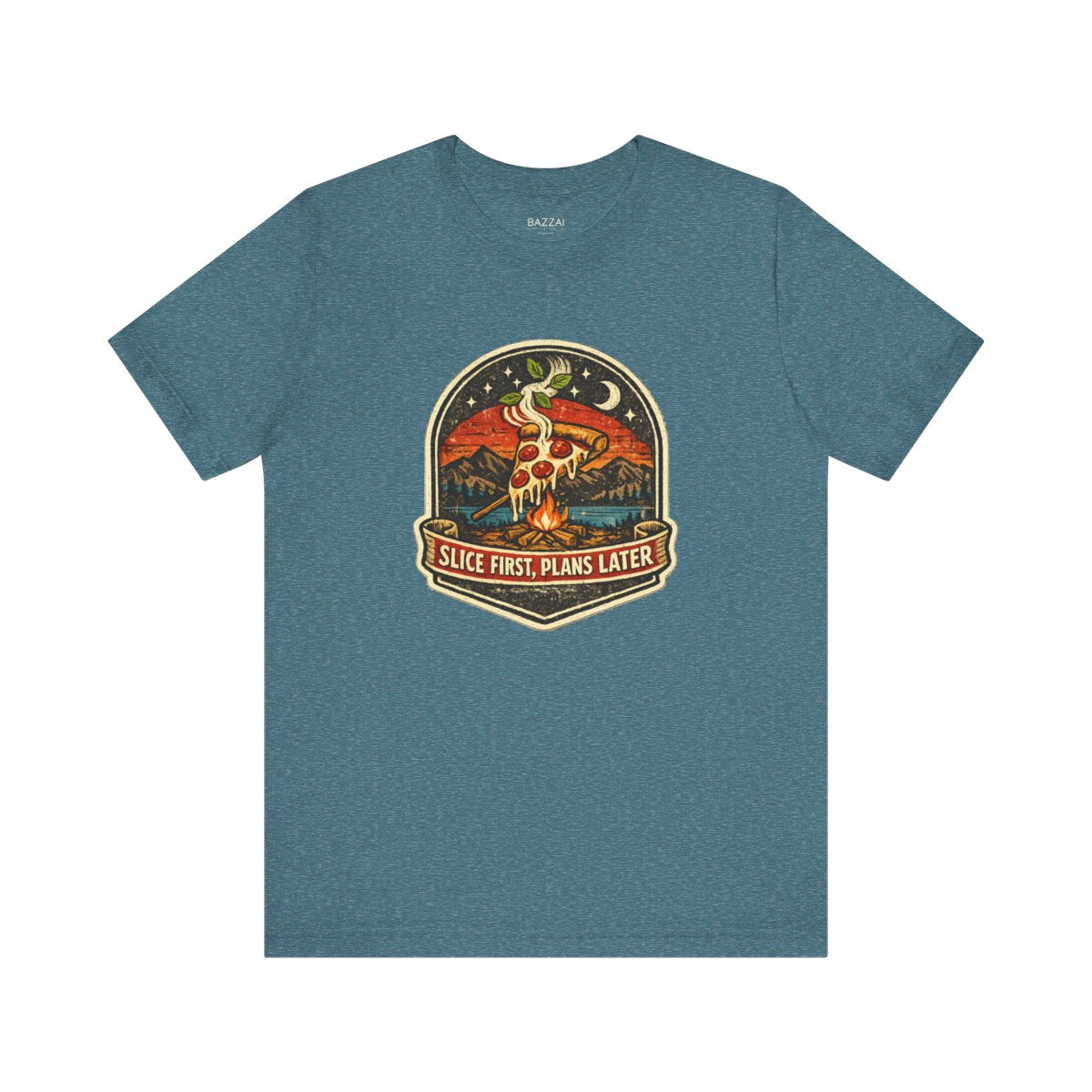 Funny Pizza Lover T-Shirt — Slice First, Plans Later — t-shirt design by Sol