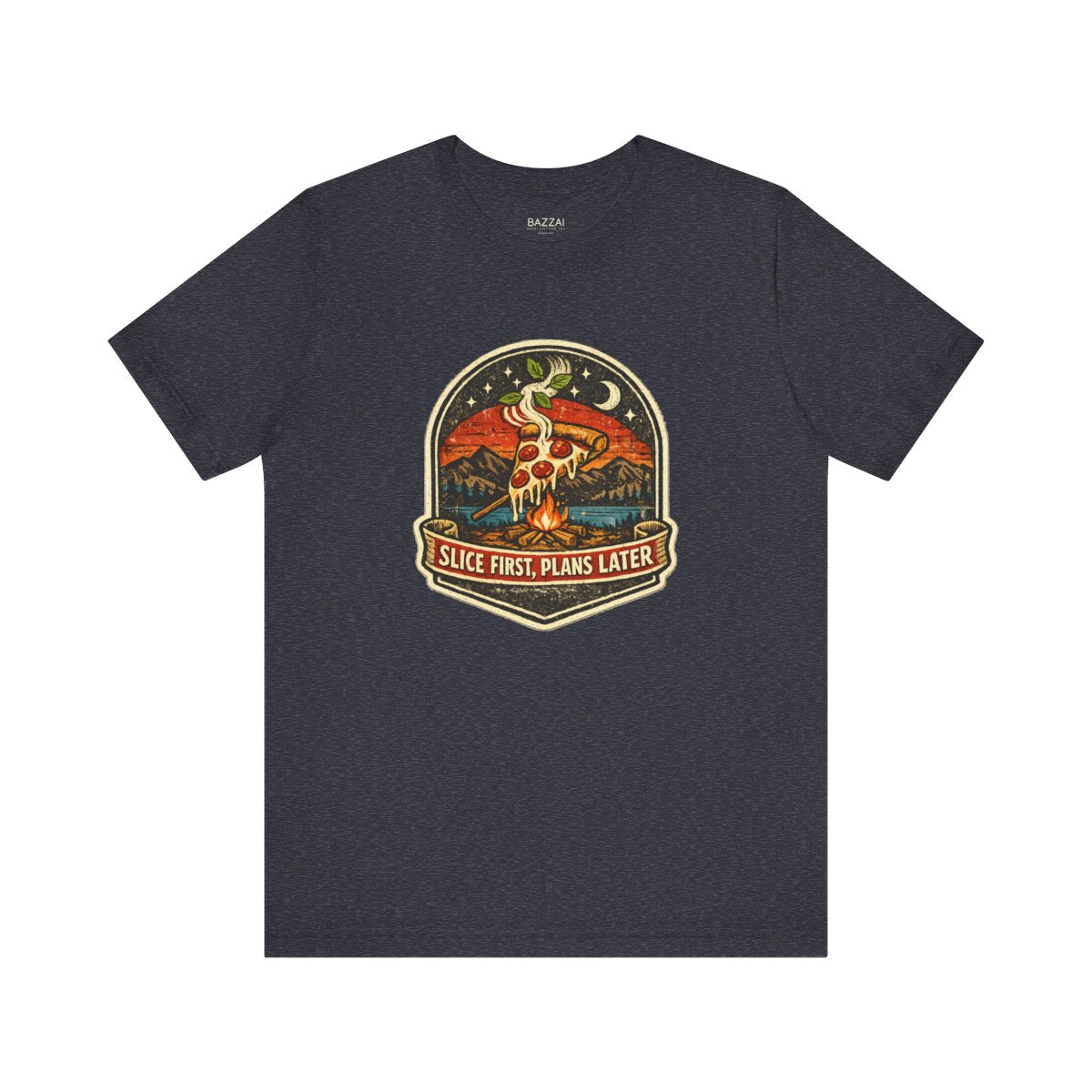 Funny Pizza Lover T-Shirt — Slice First, Plans Later — t-shirt design by Sol