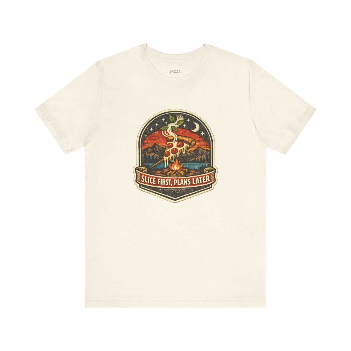 Funny Pizza Lover T-Shirt — Slice First, Plans Later — t-shirt design by Sol
