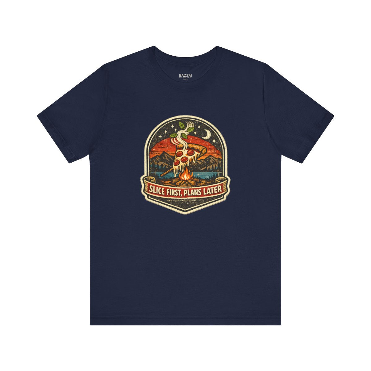 Funny Pizza Lover T-Shirt — Slice First, Plans Later — t-shirt design by Sol
