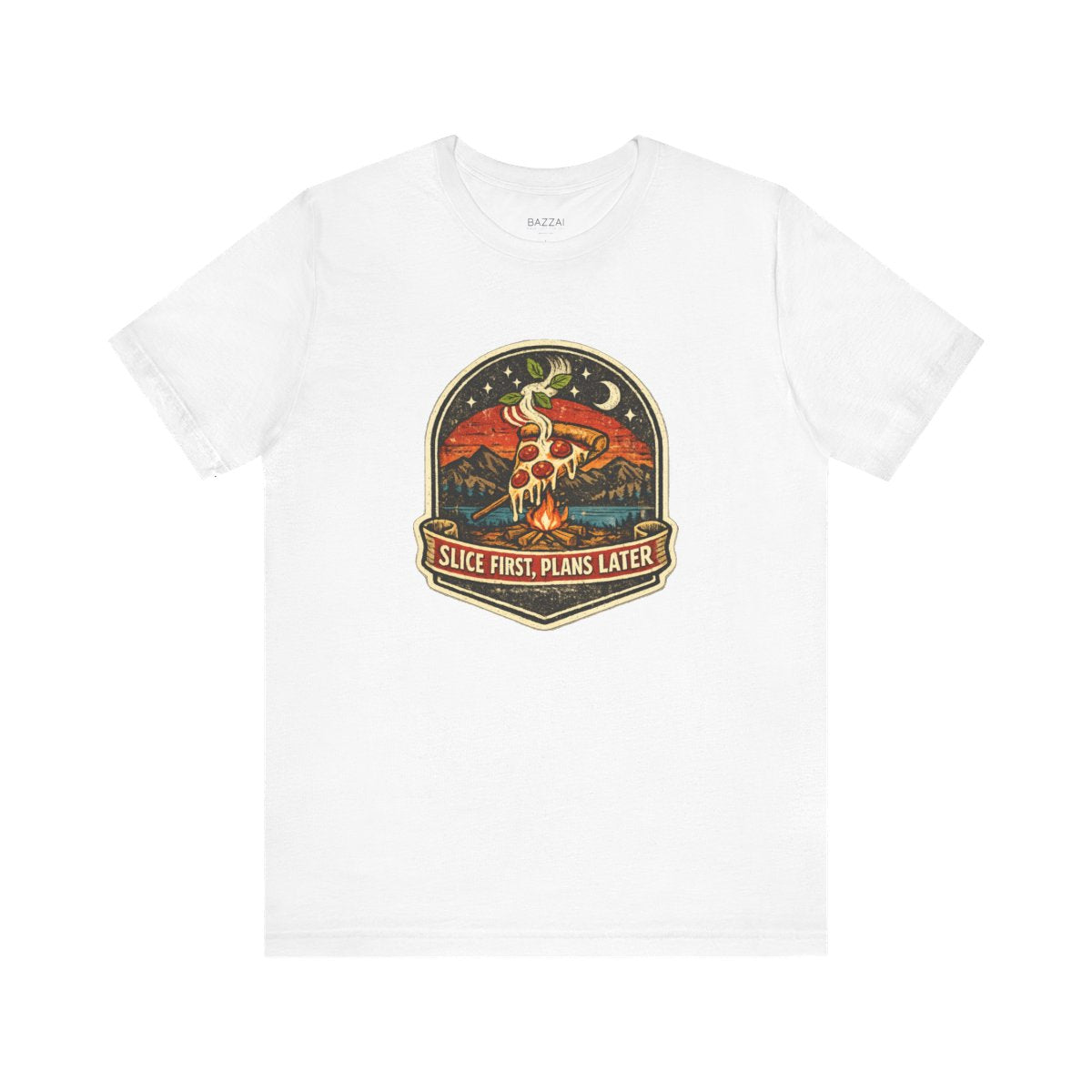 Funny Pizza Lover T-Shirt — Slice First, Plans Later — t-shirt design by Sol