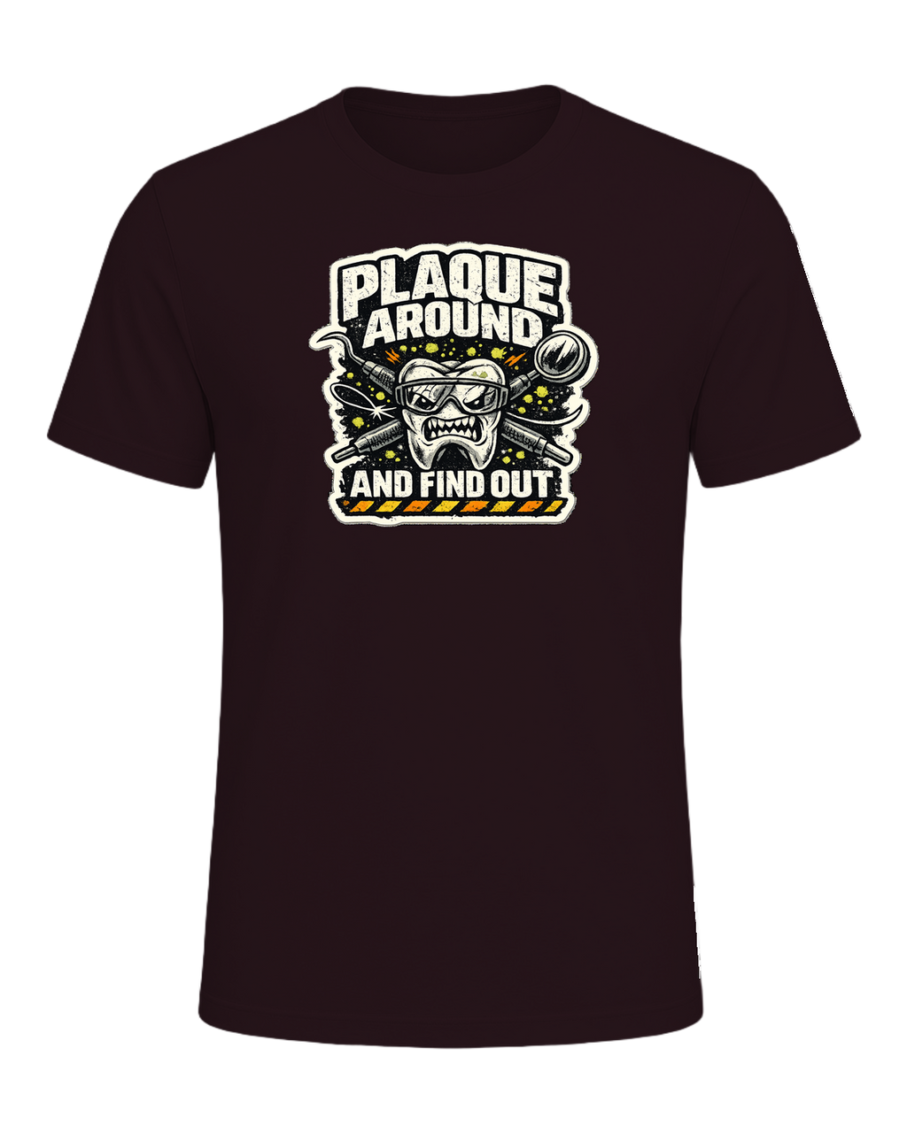 Plaque Around And Find Out Tee — Oxblood Black
