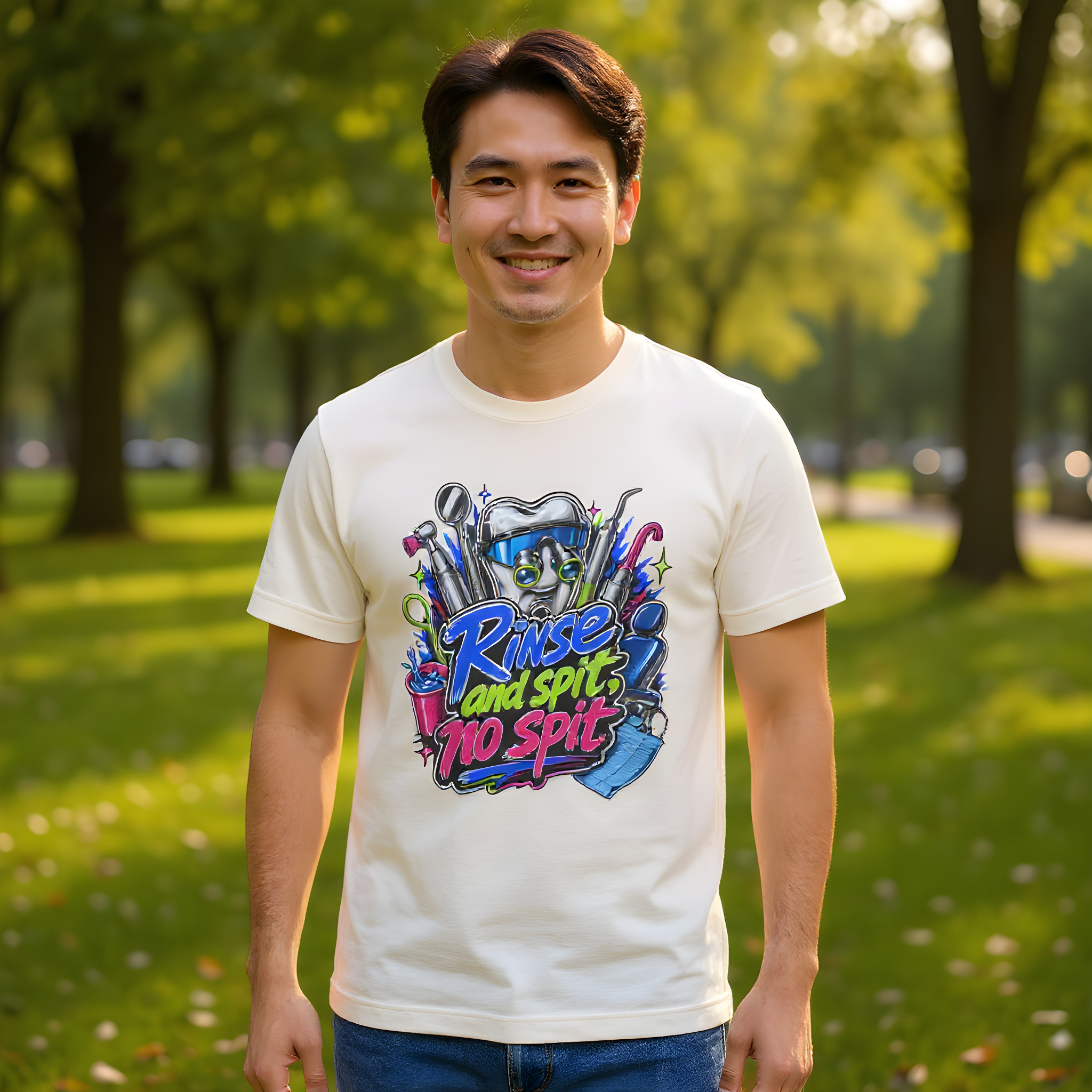 Dental Office Humor T-Shirt — Rinse and Spit, No Spit — t-shirt design
