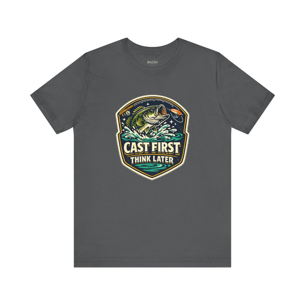 Fishing Gift T-Shirt — Cast First Think Later — angler t-shirt design by Reggie