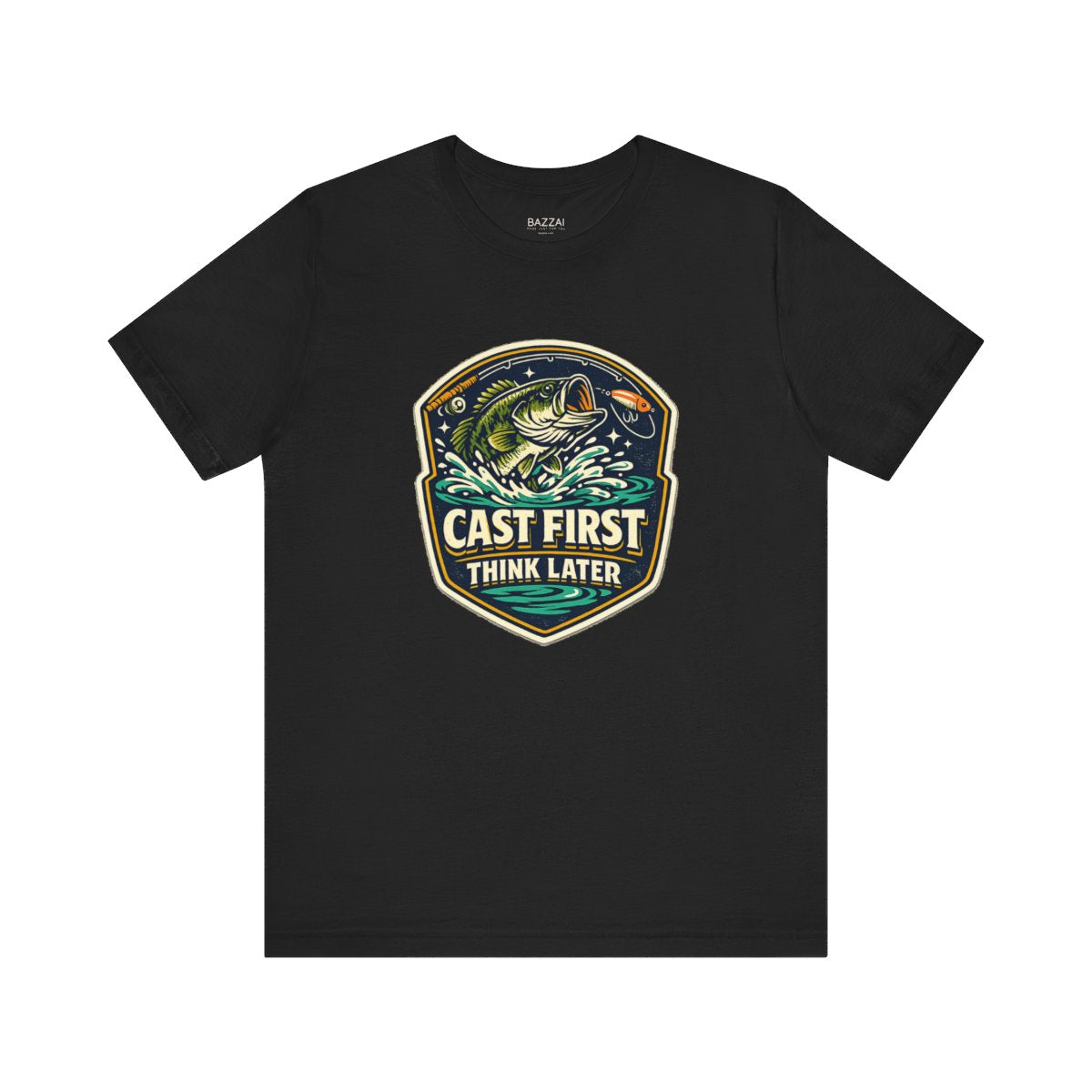 Fishing Gift T-Shirt — Cast First Think Later — angler t-shirt design by Reggie