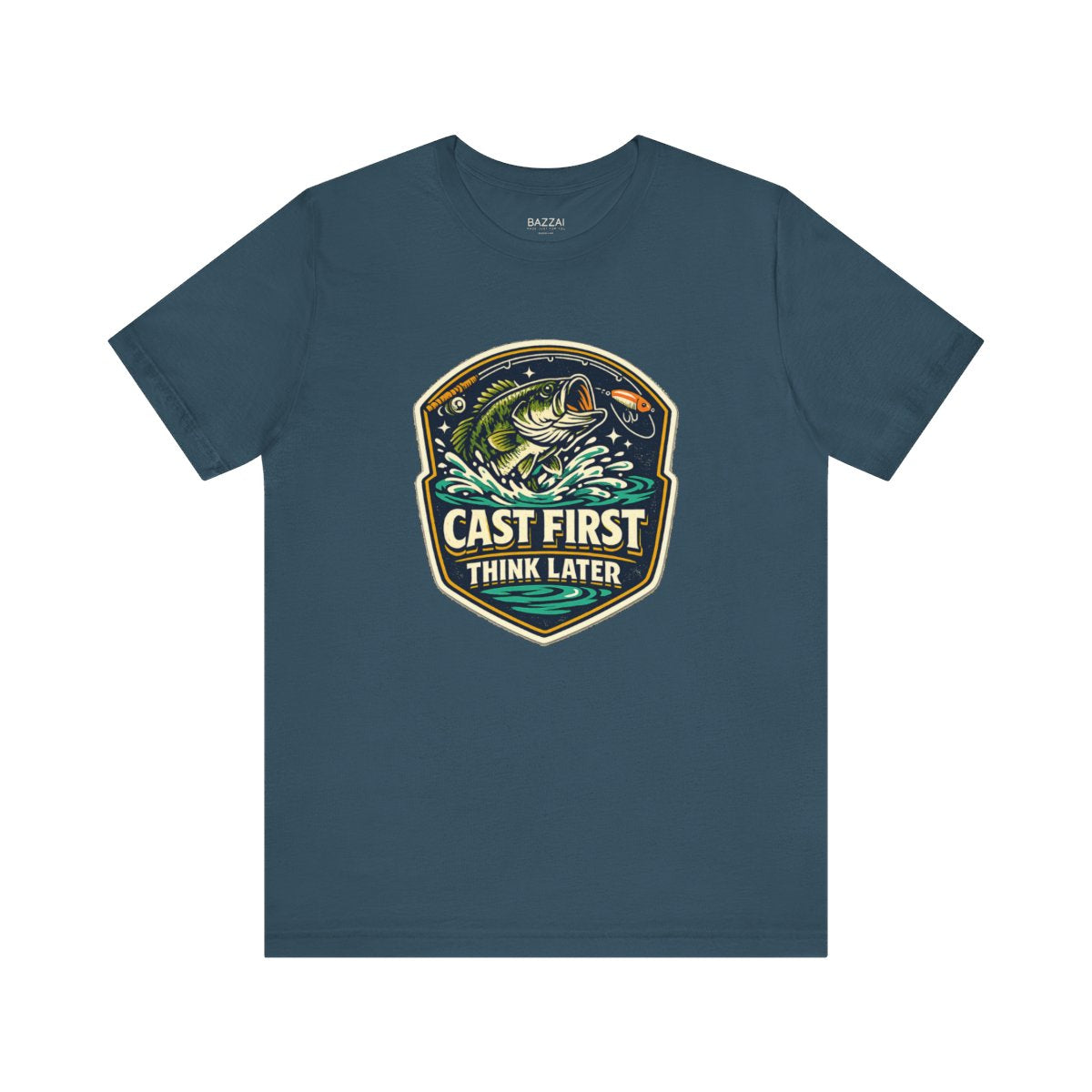 Fishing Gift T-Shirt — Cast First Think Later — angler t-shirt design by Reggie