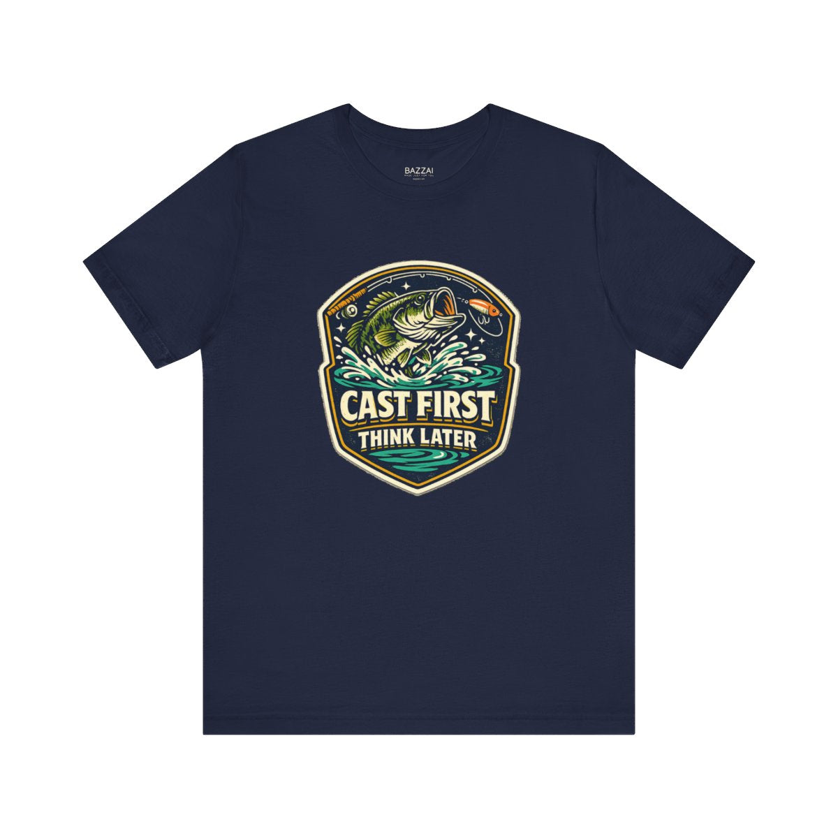 Fishing Gift T-Shirt — Cast First Think Later — angler t-shirt design by Reggie