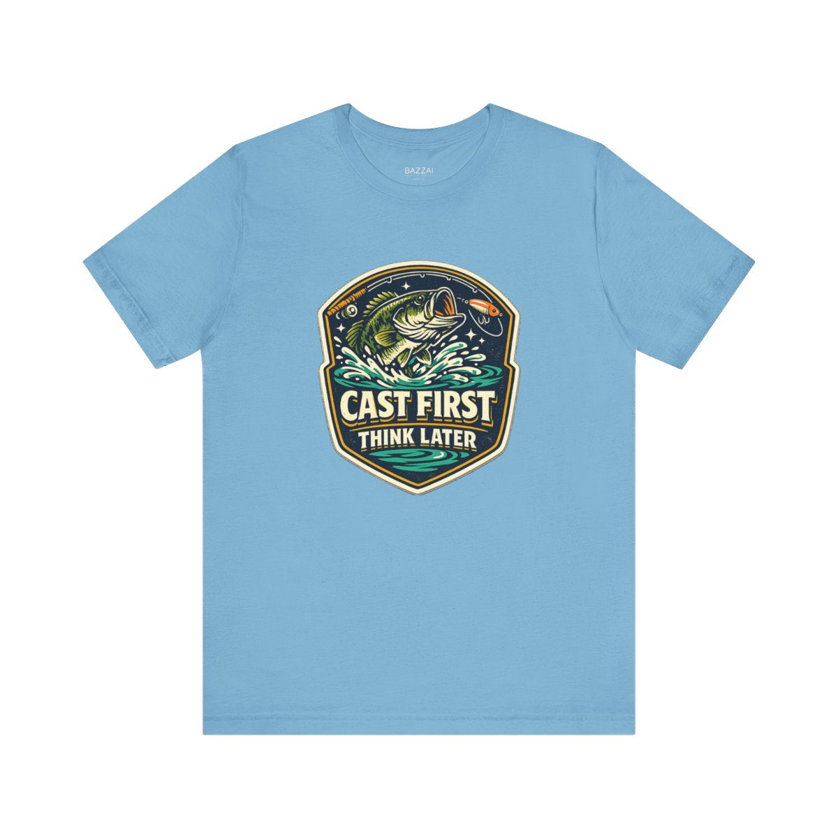 Fishing Gift T-Shirt — Cast First Think Later — angler t-shirt design by Reggie