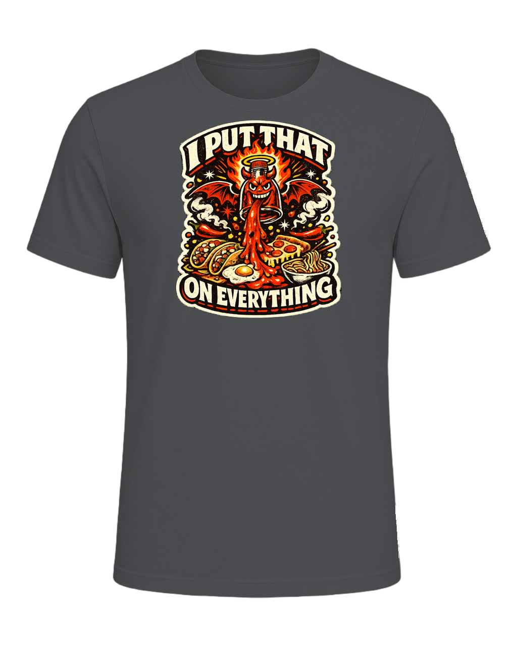 A fiery retro hot-sauce tee for the person who truly puts that on everything. — Asphalt