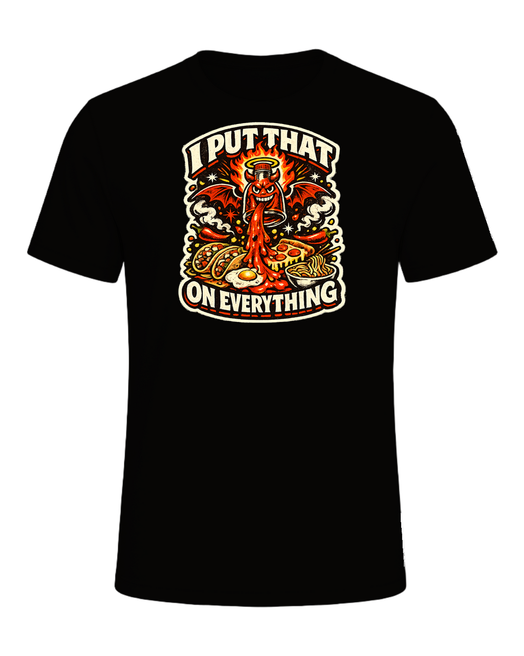 A fiery retro hot-sauce tee for the person who truly puts that on everything. — Black Heather